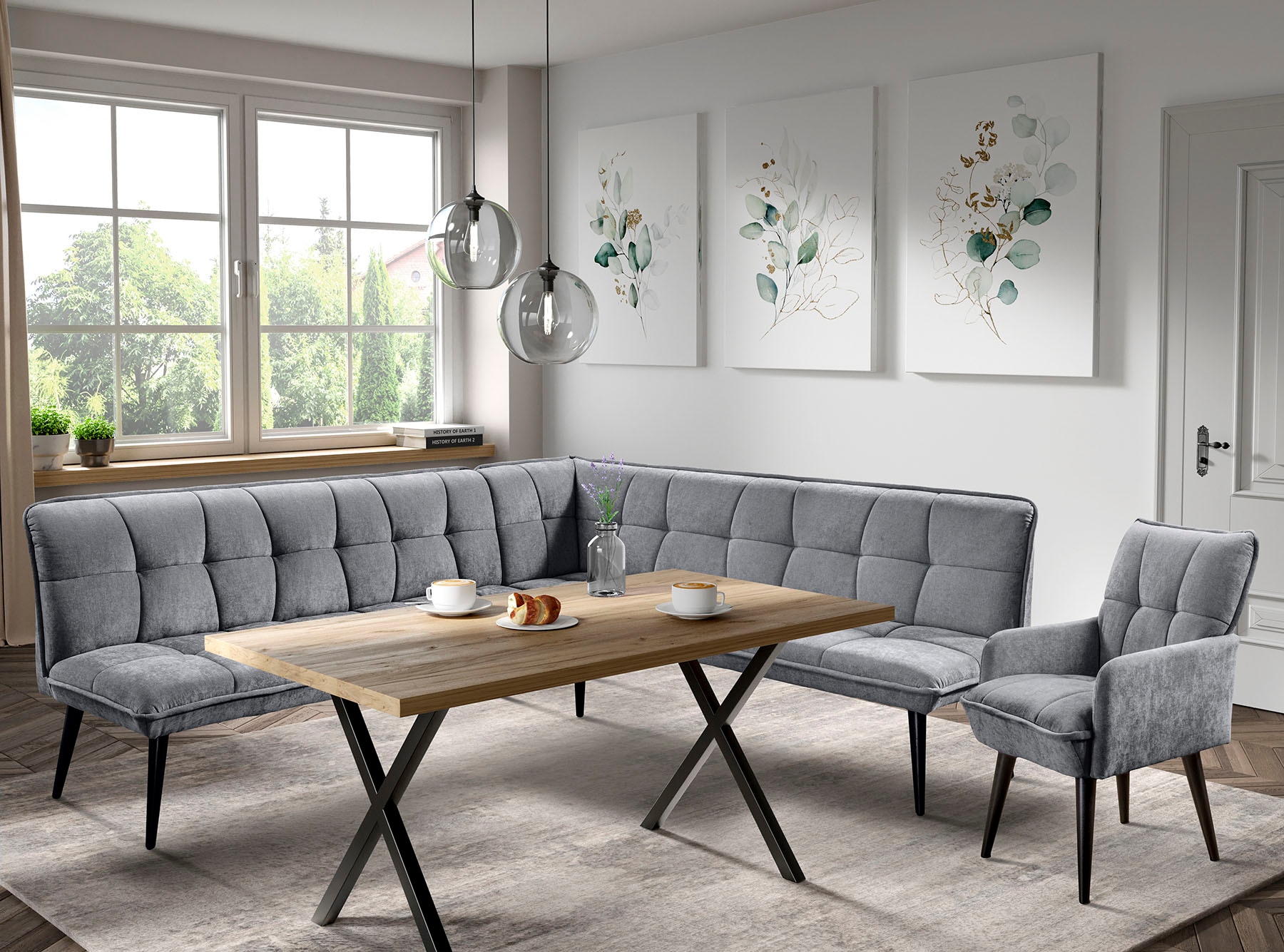 Essbank EXXPO - SOFA FASHION "Mocca Essbank, Sitzbank", anthrazit, B:260cm H:94cm T:201cm, Sitzbänke, Essbank, hoher Sitzkomfort, bequem und elegant, hochwertige Detailverarbeitung