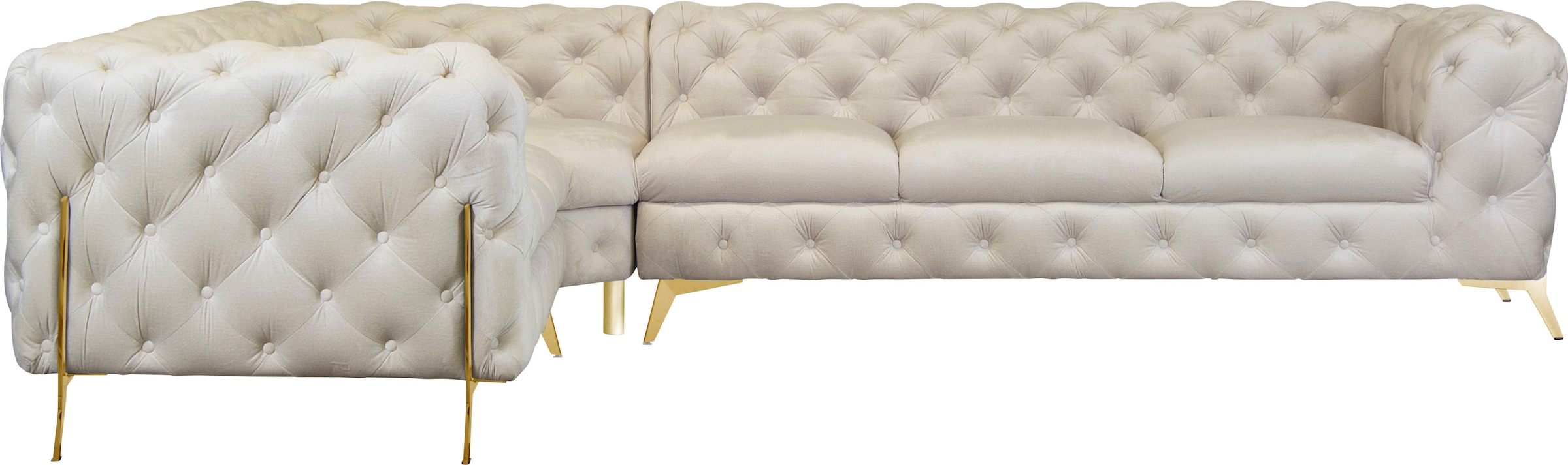 Leonique Chesterfield-Sofa »Amaury L-Form«, großes Ecksofa, Chesterfield-Optik, Breite 323 cm, Fußfarbe wählbar