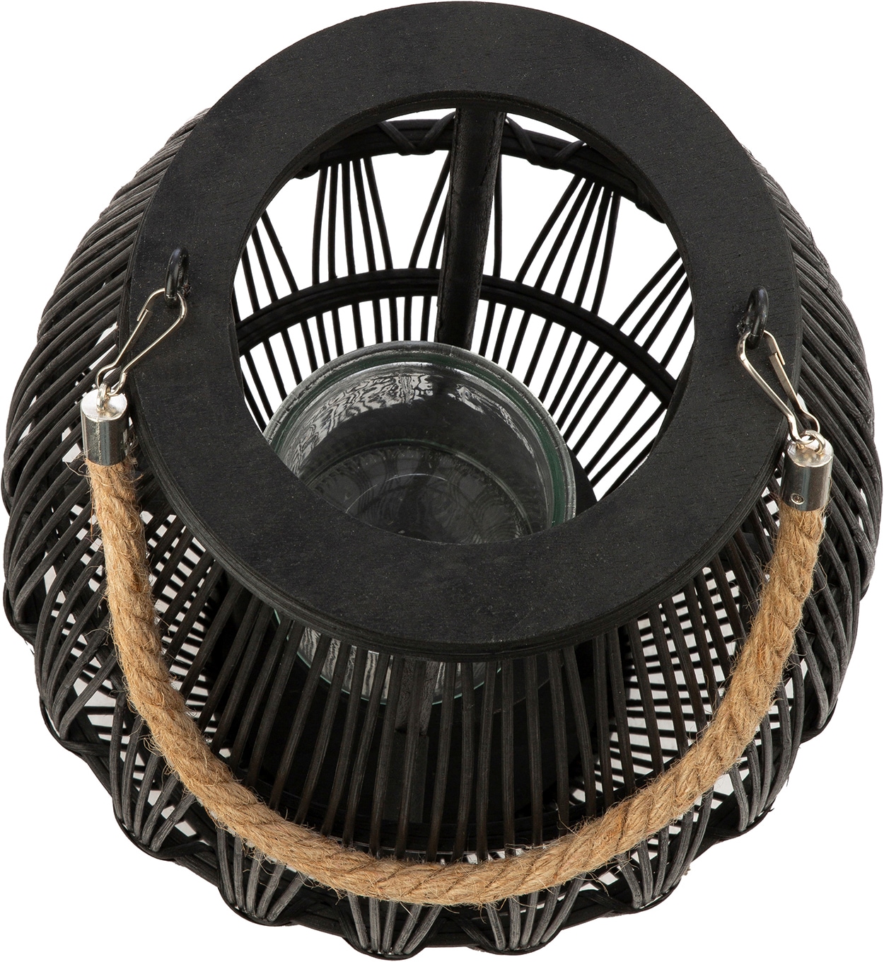 GILDE Windlicht »Windlicht Kegel Yantai schwarz« Deko Windlicht Flechtoptik Henkel asiatisch Boho gemütlich
