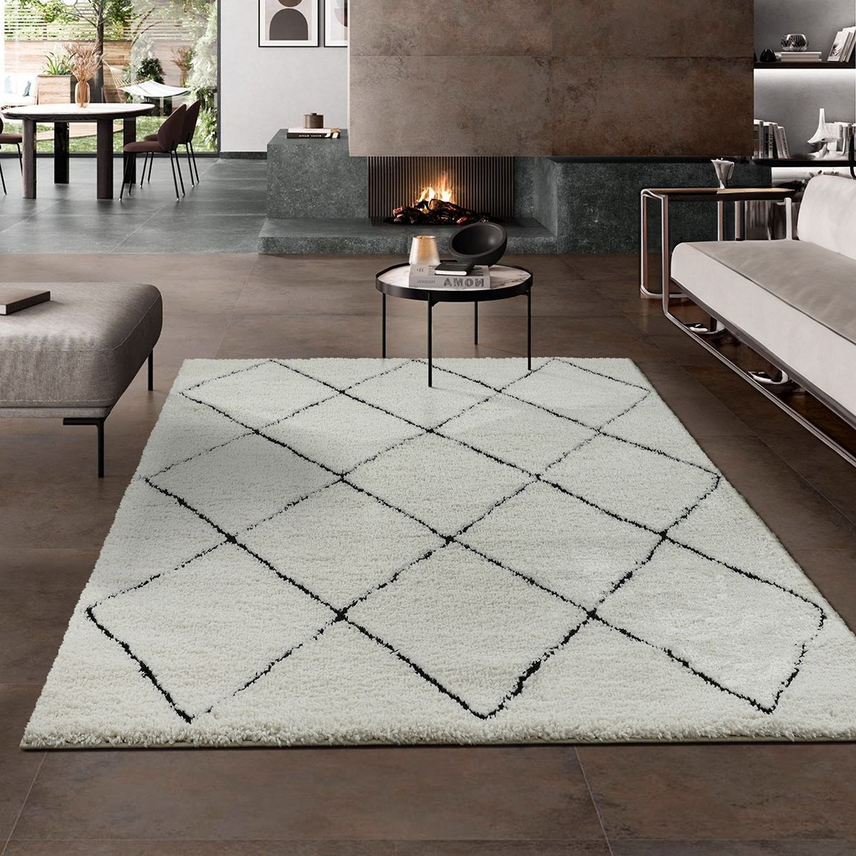 Teppich THE CARPET "Bahar Shaggy", beige (creme, schwarz), B:240cm H:30mm L:340cm, Polypropylen, Teppiche, Teppich