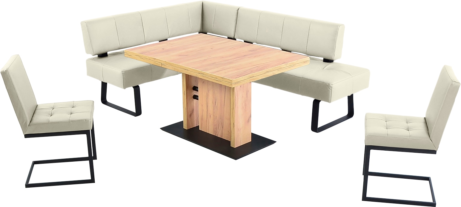 Essgruppe, H:88cm T:50cm, weiß, K+W KOMFORT & WOHNEN, Sitzmöbel-Sets, "Spider II", langer Schenkel wahweise in 2 Breiten, 2 Freischwinger, 1 Tisch