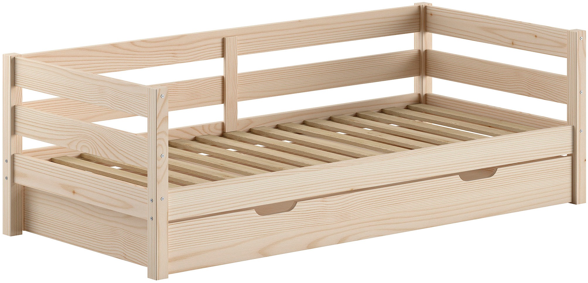 Vipack Daybett "Margrit mit Bettschublade, in zeitlosem Design, universell einsetzbar" Liegefläche 90 x 200 cm, inkl. Rolllattenrost und seitlichem Umbau, stabiles Massivholzbett, wahlweise in 2 Farben erhältlich