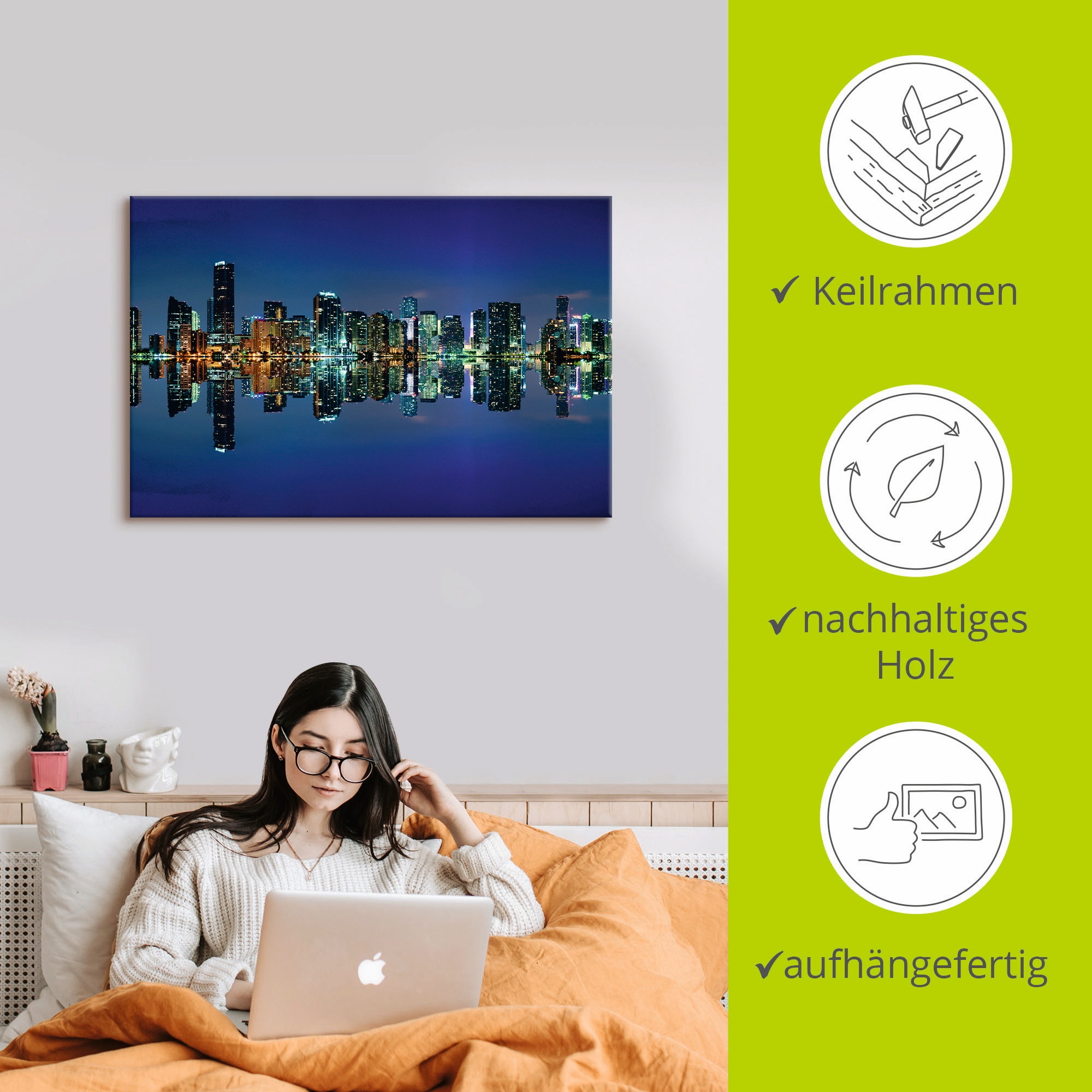 Artland Leinwandbild »Miami Skyline«, Amerika, (1 St.), auf Keilrahmen gespannt