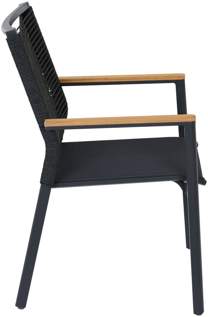 Siena Garden Gartensessel »BOLOGNA Stapelsessel« Aluminiumgestell, Rope Geflecht, Armlehnen aus Teak FSC 100%