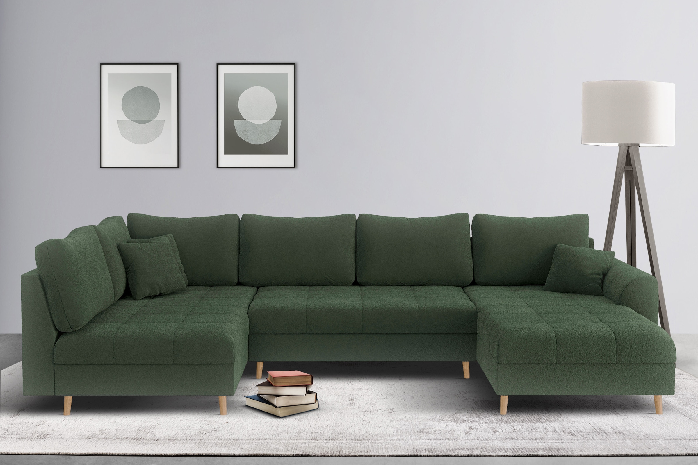Home affaire Wohnlandschaft »CHARRE U-Form mit Ottomane, Maße B/T/H: 310/161/81 cm«, feine Steppung, lose Rücken- und Zierkissen, auch in Cord und Bouclé