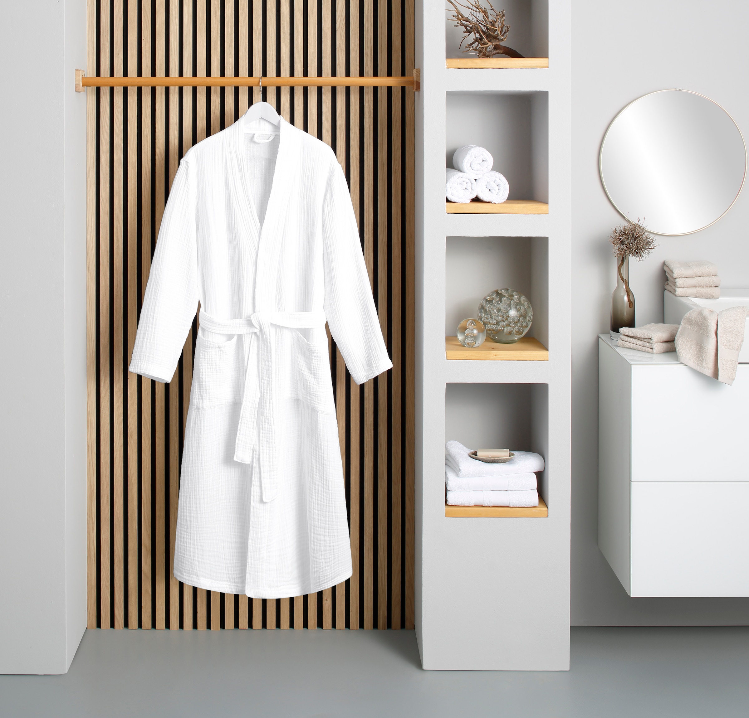 my home Bademantel »Juna Musselin, ideal für Sauna & Spa, Hotelbademantel, Morgenmantel« 1 Stk. modern, leichte Qualität, 100% Baumwolle