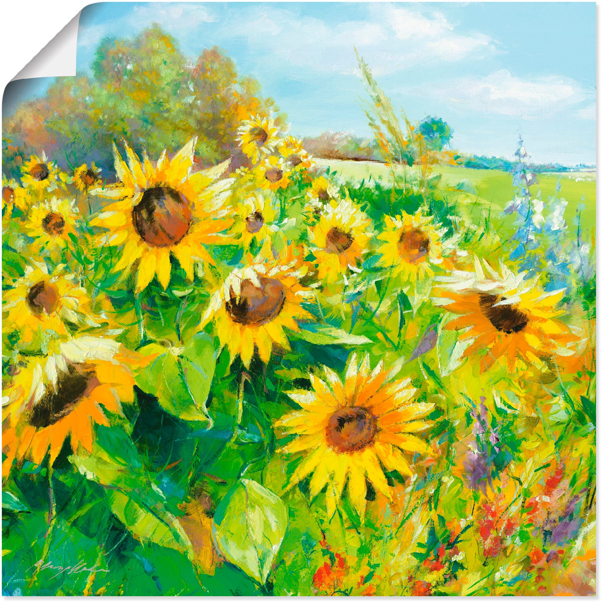 Artland Wandbild "Sommerwiese mit Sonnenblumen" Blumenwiese 1 Stk. tlg. als Leinwandbild, Poster in verschied. Größen