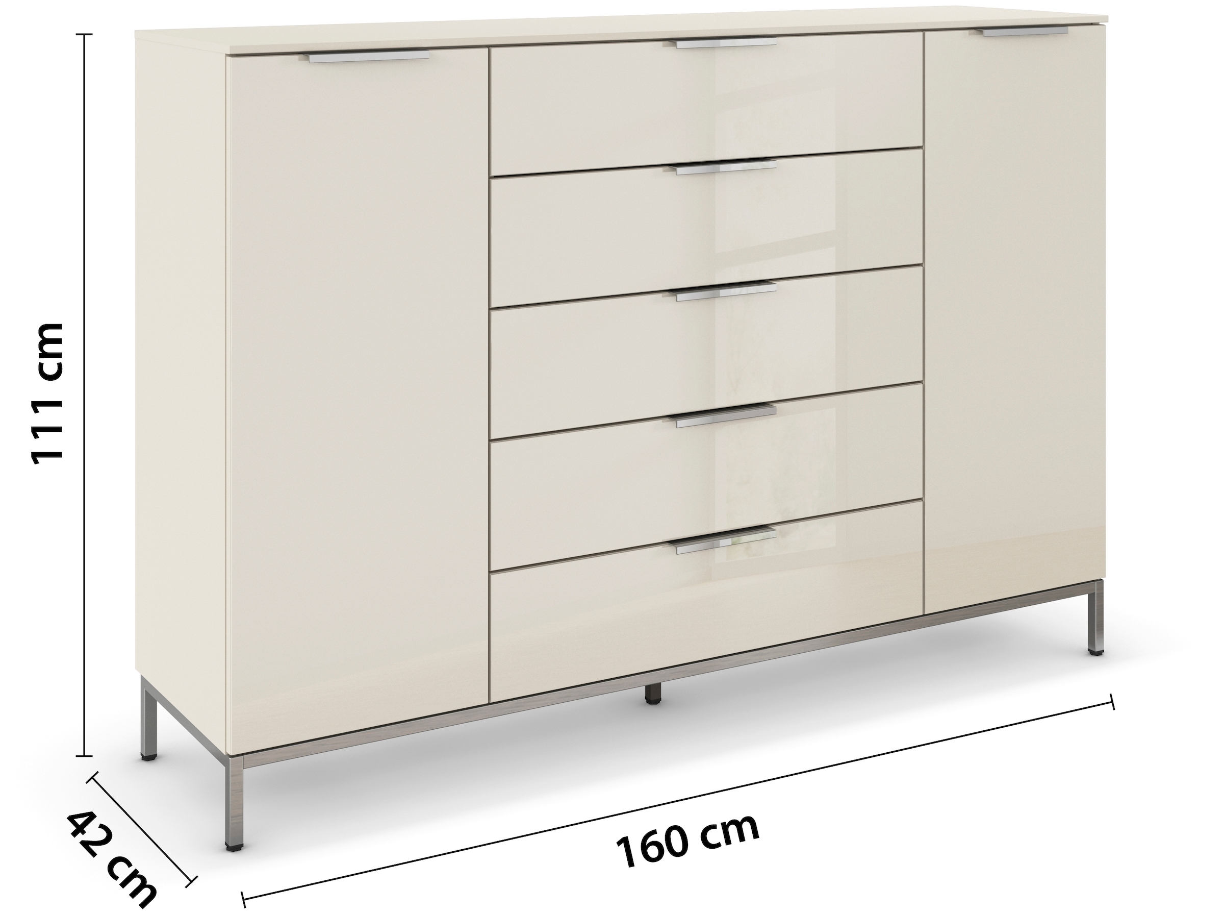 rauch Schubkastenkommode »Kommode Türkommode Sideboard Kombikommode FLIPP mit Glasfront«, (Breite 160/180 cm mit 4 Einlegeböden), 2-trg mit 5 Schubladen und Soft-Close-Funktion, Glasfront, 2 Breiten