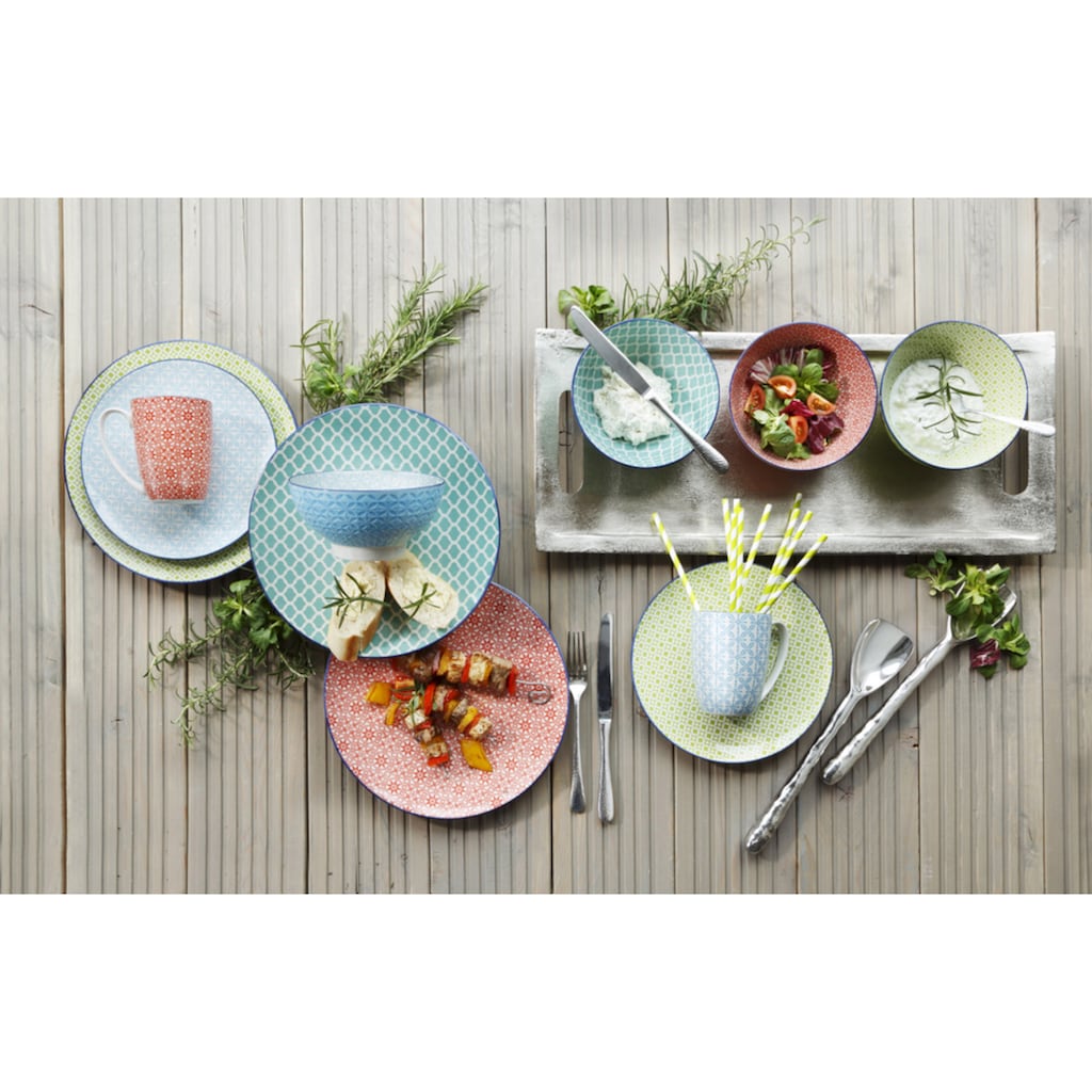 CreaTable Kombiservice »Mediterran«, (Set, 16 tlg., Kaffeeservice und Tafelservice im Set, für 4 Personen), Service, Spülmaschinengeeignet