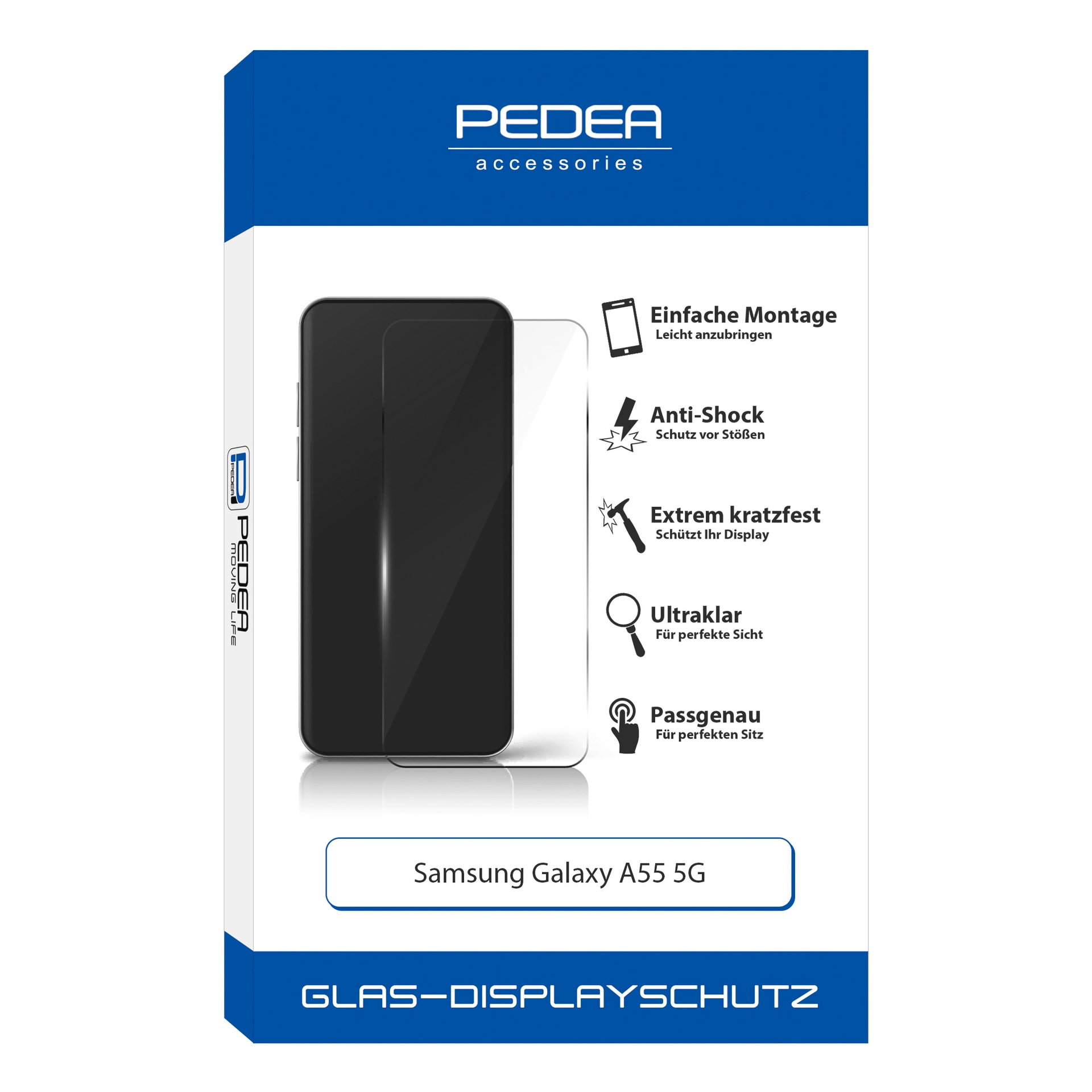 PEDEA Displayschutzglas »Glas-Displayschutz«, für Samsung Galaxy A55 5G, (1 St.), Bildschirmschutz, Displayschutzfolie,Einfach anbringen,kratz-&stoßfest