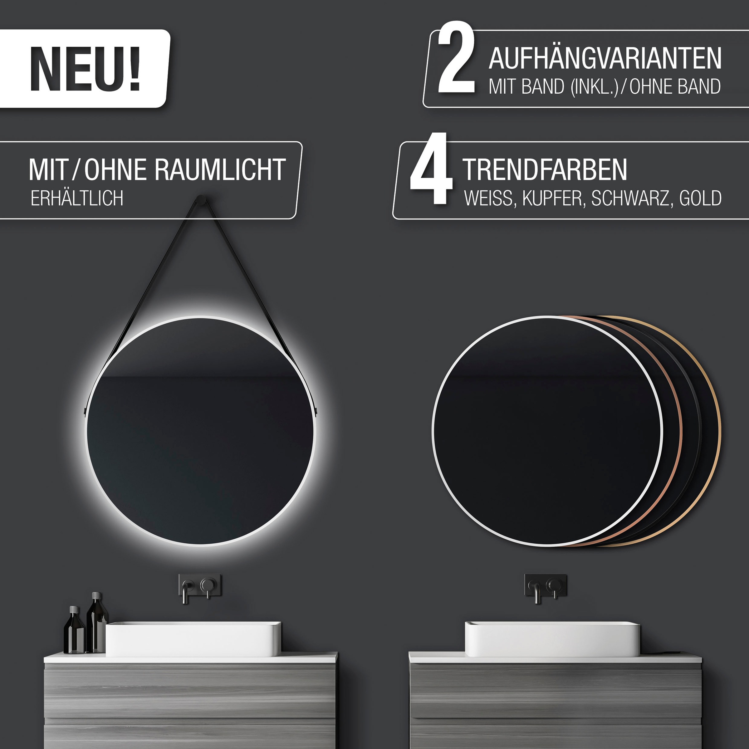 Thumbnail - Talos Wandspiegel, dekorativer runder Spiegel mit Aluminiumrahmen, Ø 80 cm