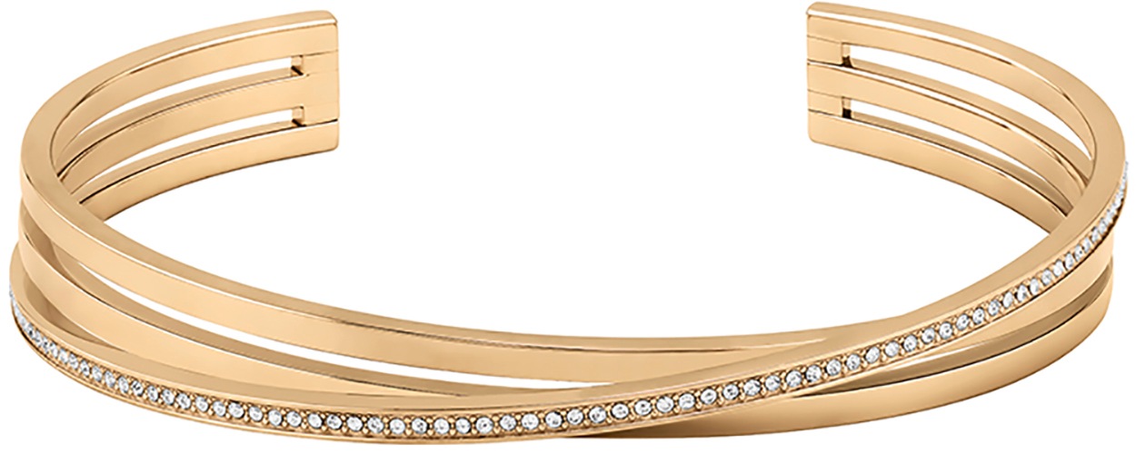 BOSS Damen Armreif "Schmuck Edelstahl Armschmuck SAYA", Edelstahlroségoldfarben, kristallweiß, kristallweiß, Edelstahl, Armbänder, mit Preciosa