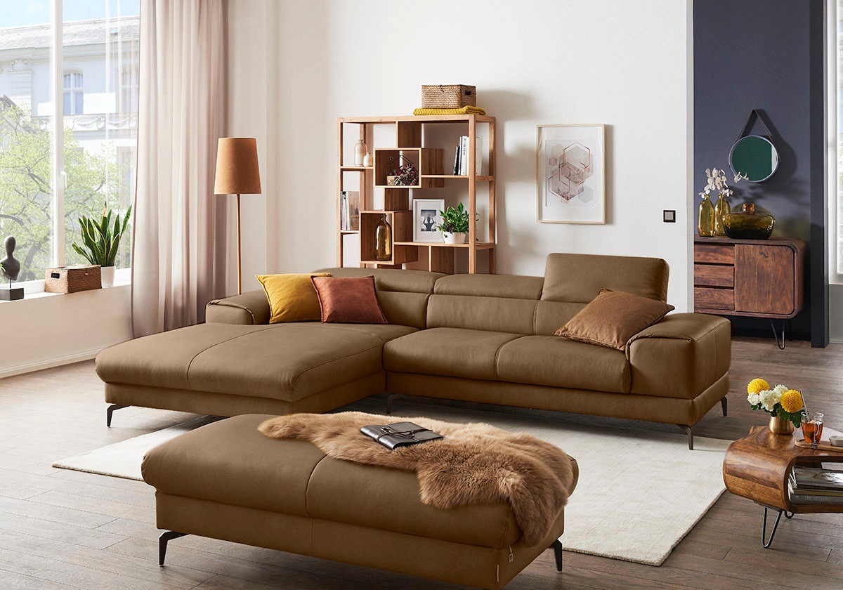 W.SCHILLIG Ecksofa »piedroo, Designsofa mit tollem Sitzkomfort, elegant und bequem, L-Form«, Kopfteilverstellung, wahlweise mit Sitztiefenverstellung, Breite 303cm