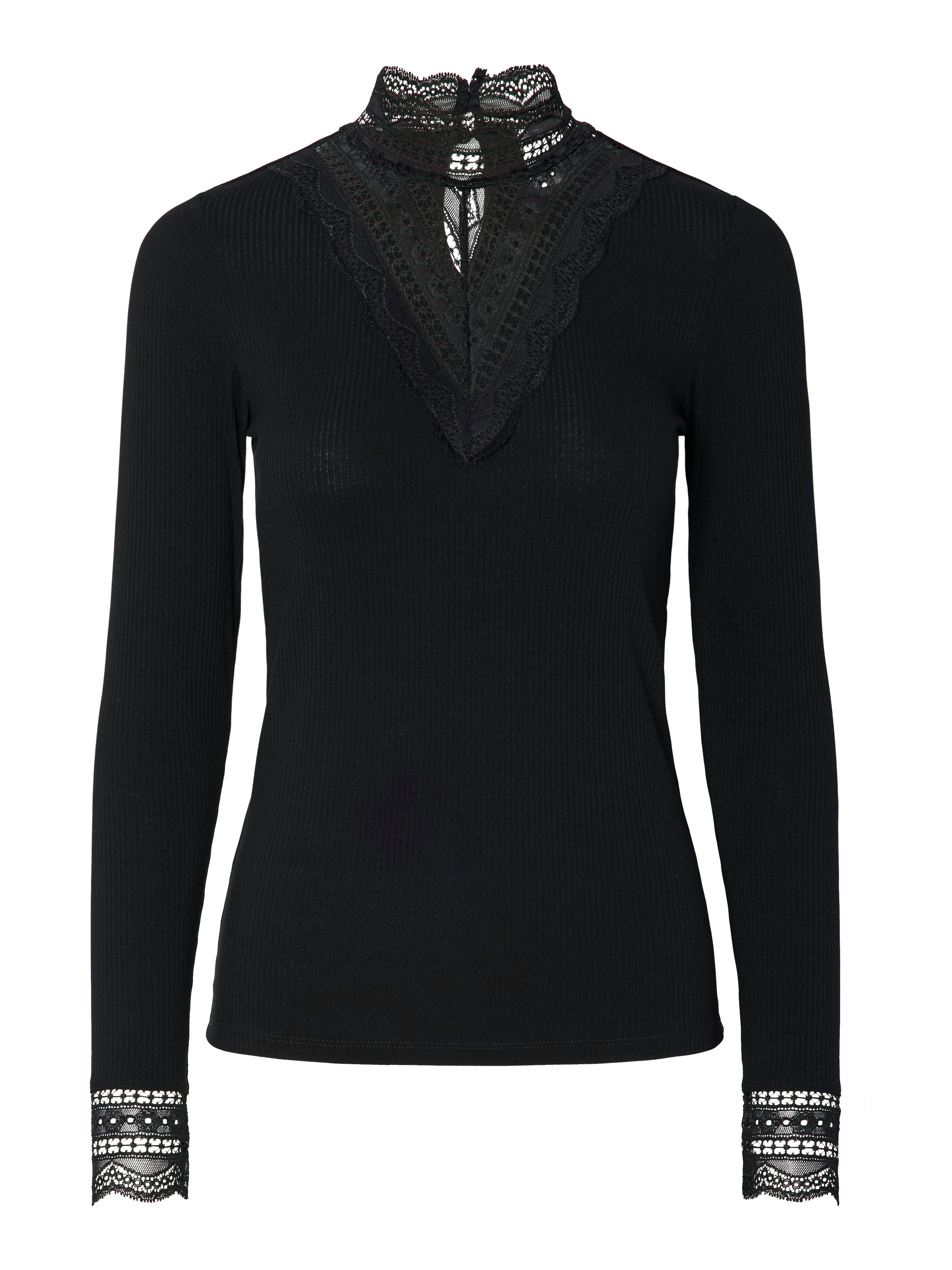 Y.A.S Spitzenshirt "YASELLINA LS HIGH NECK TOP S. NOOS" günstig online kaufen