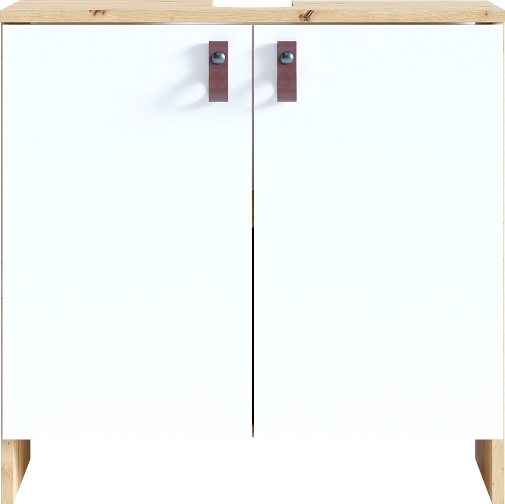 Homexperts Waschbeckenunterschrank »New Port«, Badezimmerschrank in skandinavischem Design mit Kunstledergriffen