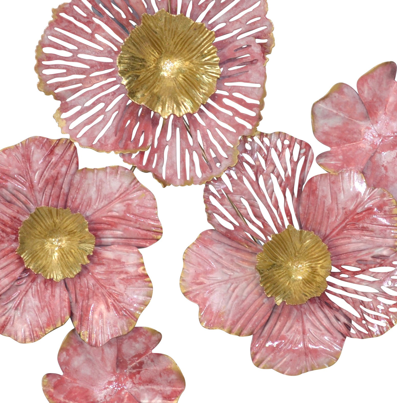 HOFMANN LIVING AND MORE Wanddekoobjekt "Wanddekoration" rosa Blüten in gold günstig online kaufen