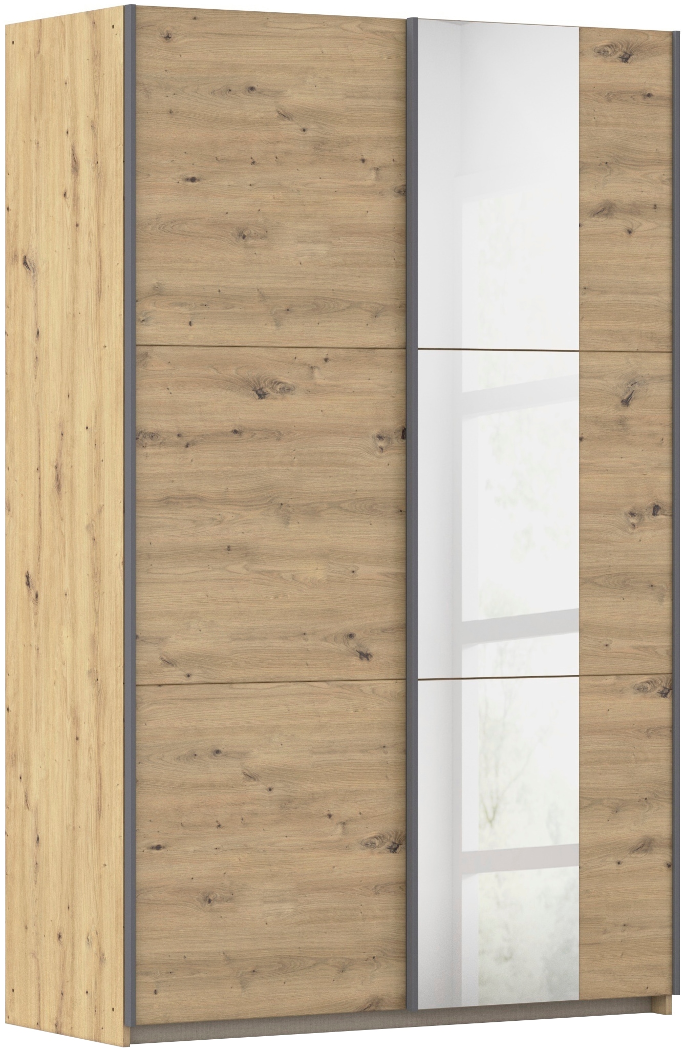 rauch Schwebetürenschrank "Kleiderschrank Drehtürenschrank Schrank Garderobe KRONACH" in 3 Ausstattungen BASIC/CLASSIC/PREMIUM, Breiten 131/175/218/261 cm, optional ohne, mit 1 oder 2 Spiegel, viel Stauraum MADE IN GERMANY