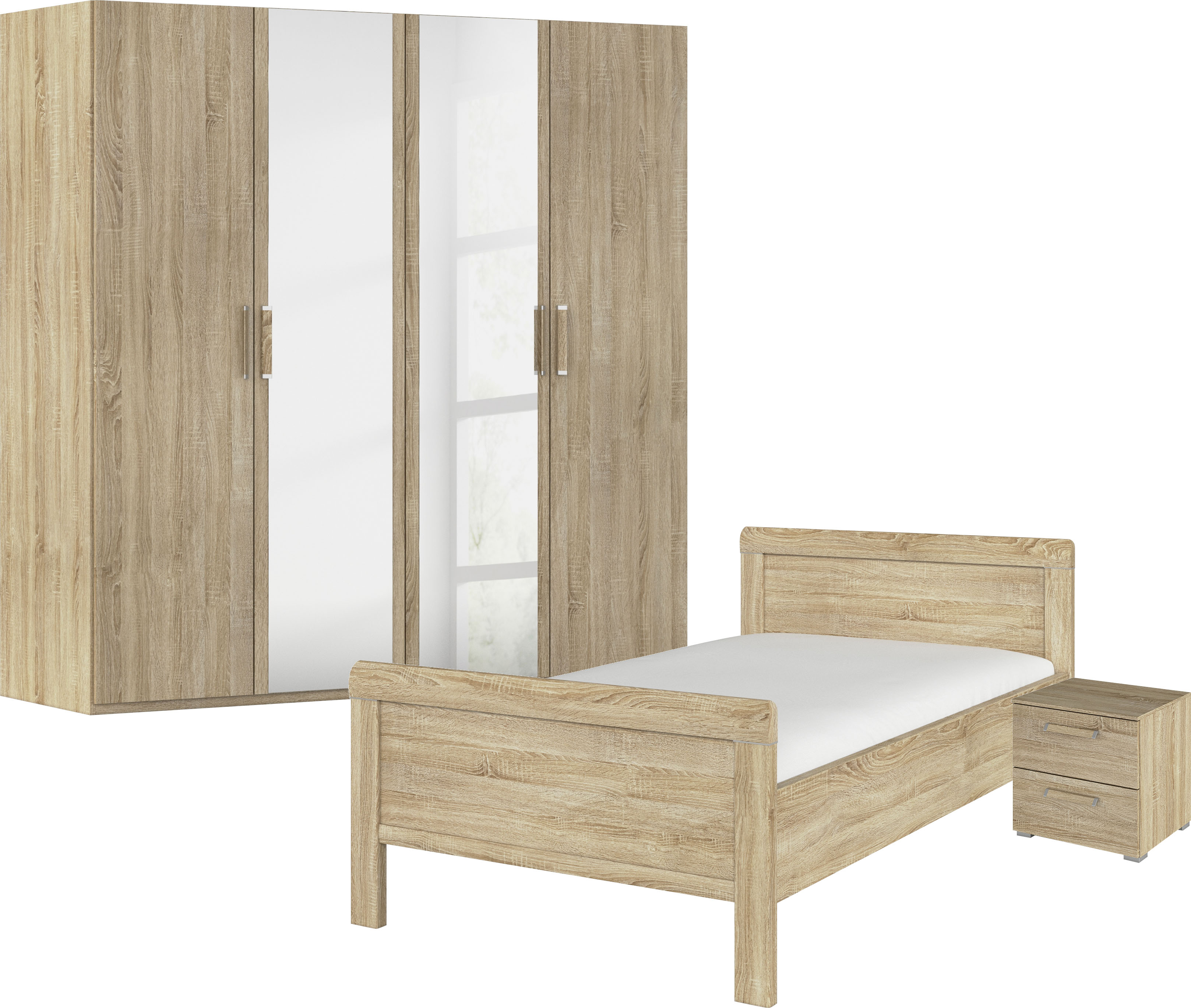 rauch Schlafzimmer-Set "Komplettschlafzimmer Schlafzimmer EVELYN" Set, inkl. SOFT-CLOSE-FUNKTION, 3 Stk. tlg. Schrank und Bett in 2 Breiten, Nachttisch 2 Schubladen MADE IN GERMANY