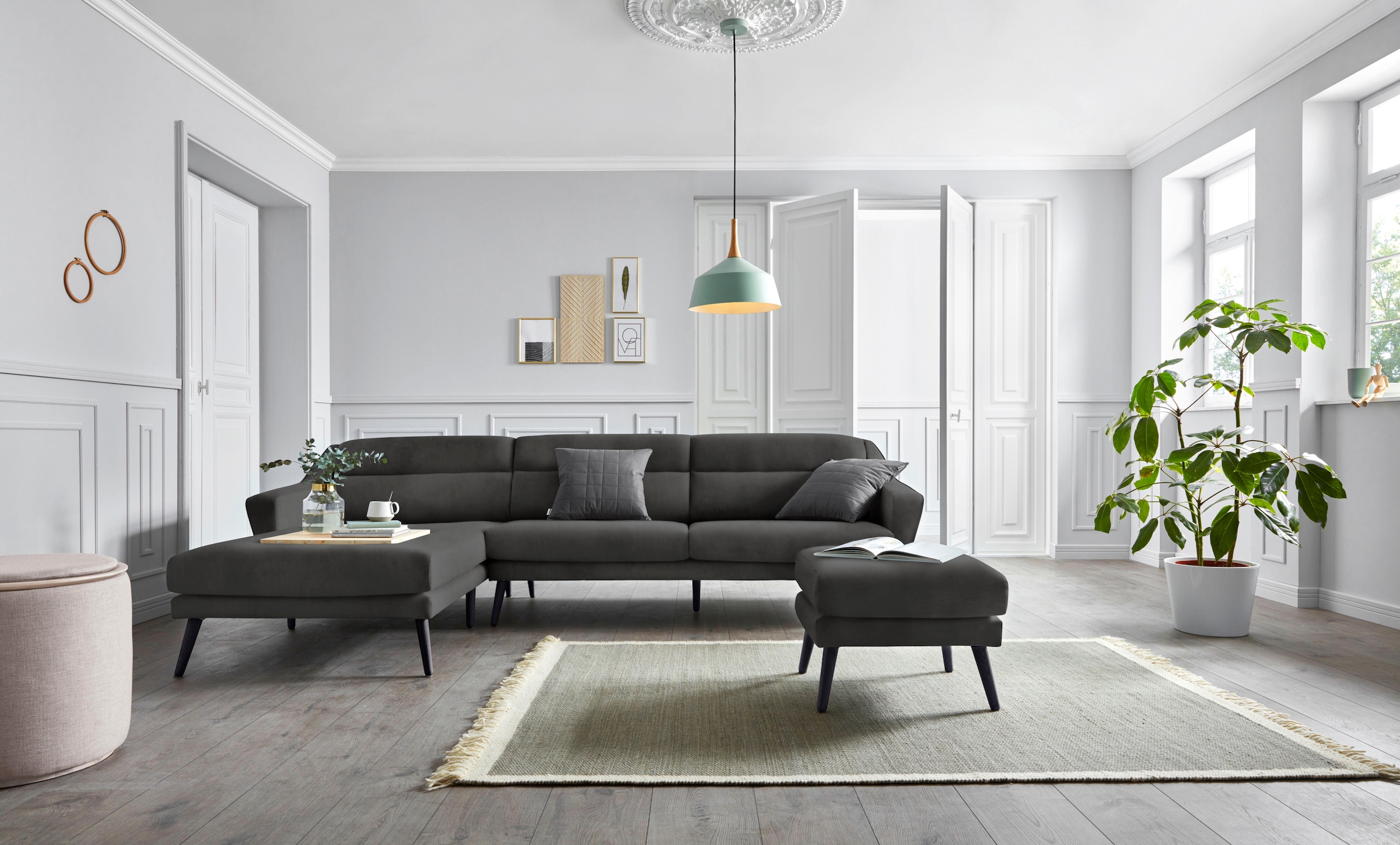 OTTO home Ecksofa "Bille L-Form" mit Naht im Rückenkissen und Beinen aus Ei günstig online kaufen