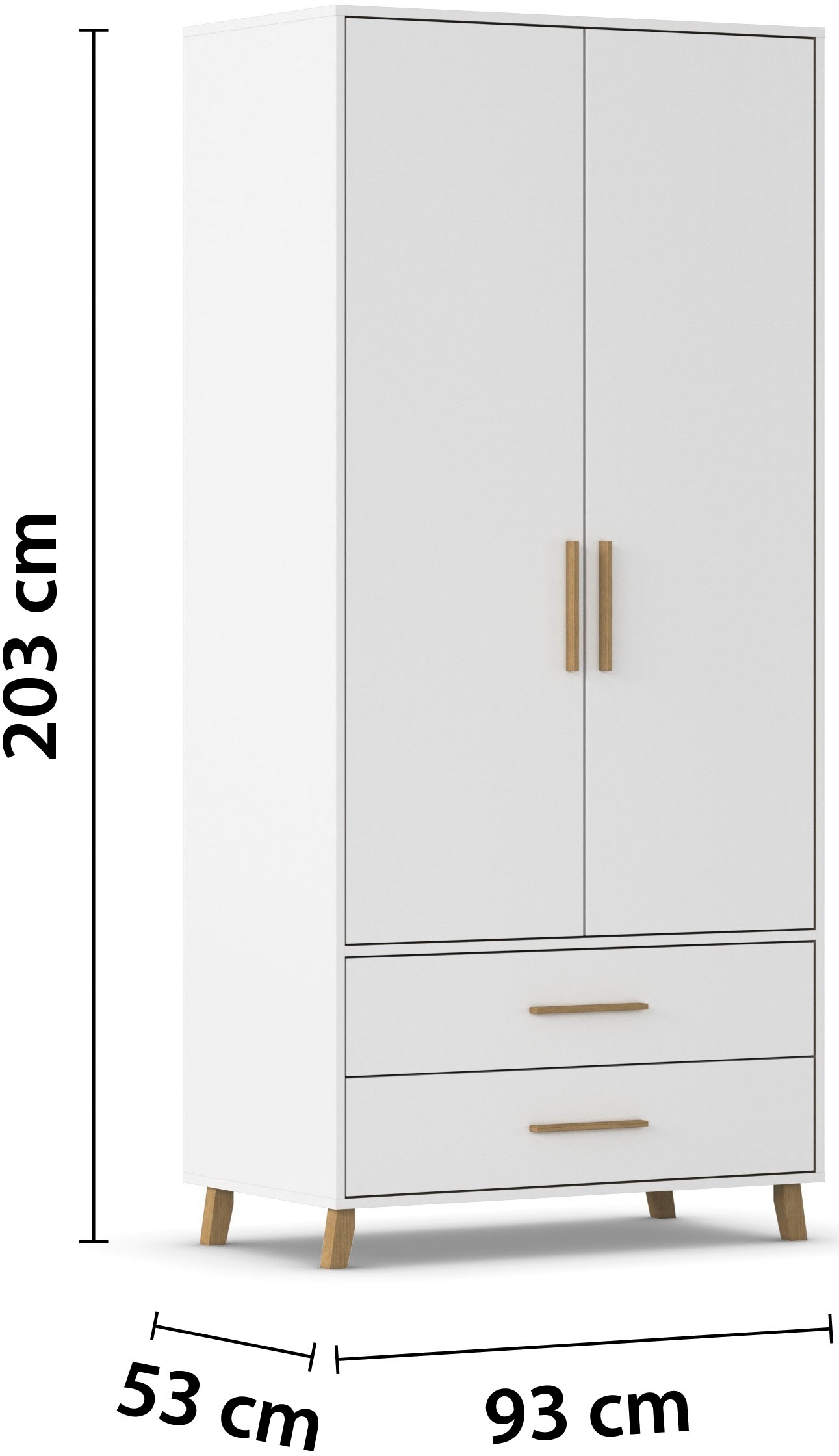 rauch Drehtürenschrank »Kleiderschrank Schrank Garderobe SHINJO Breiten 93/140/187 cm« in 3 verschiedenen Ausstattungen BASIC/CLASSIC/PREMIUM,  Griffe und Füße aus Massivholz mit 2 Schubladen MADE IN GERMANY