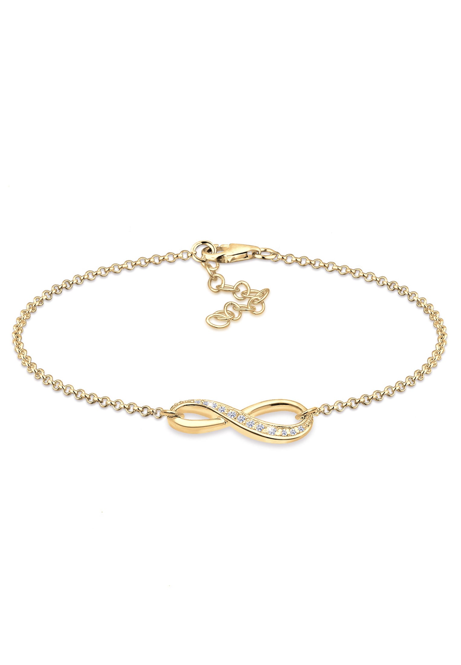 "Armkette ELLI ""Armband Infinity/Unendlichkeit mit Zirkonia 925 Silber"" Gr. 160, gold, Armbänder, Damen, 160, Silber 925 (Sterlingsilber), Armkette"