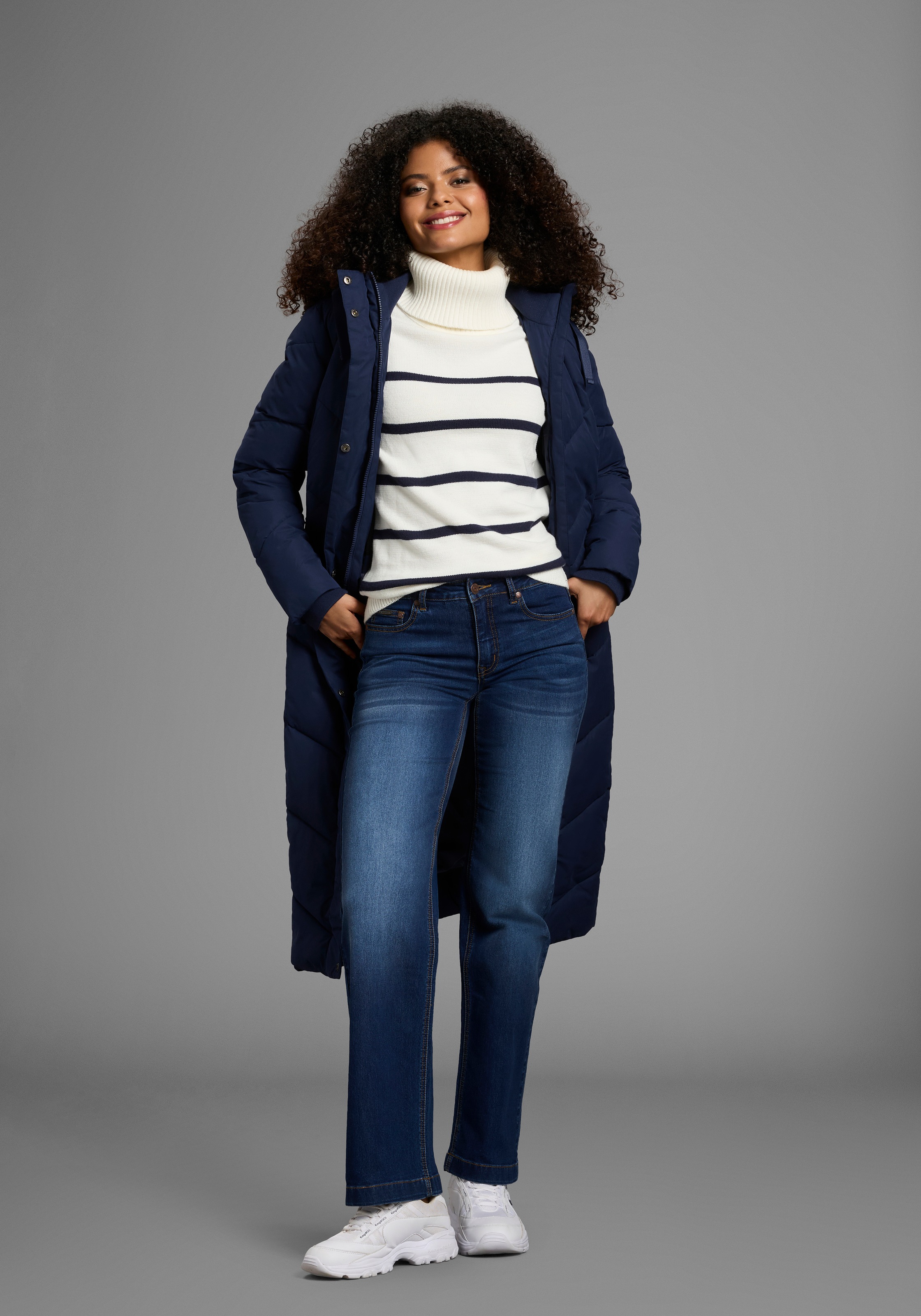 Comfort-fit-Jeans KANGAROOS, Damen, Gr. 34, N-Gr, blau (dunkelblau us), Denim/Jeans, Obermaterial: 79% Baumwolle, 19% Polyester, 2% Elasthan, Basic, comfort fit lang, Jeans 3