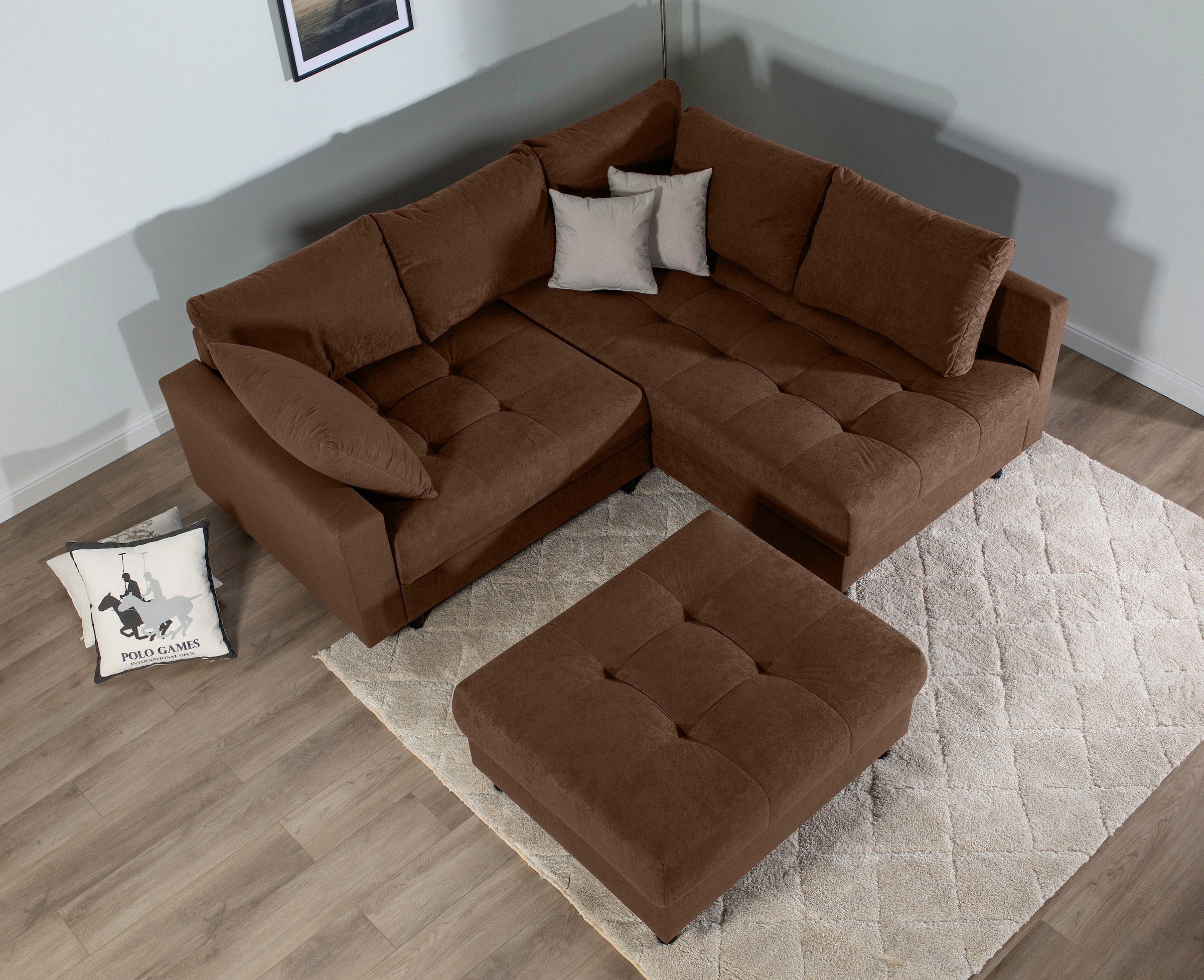 COLLECTION AB Ecksofa »Toni L-Form, B: 215 cm« mit Hocker & 2 Zierkissen, Federkern