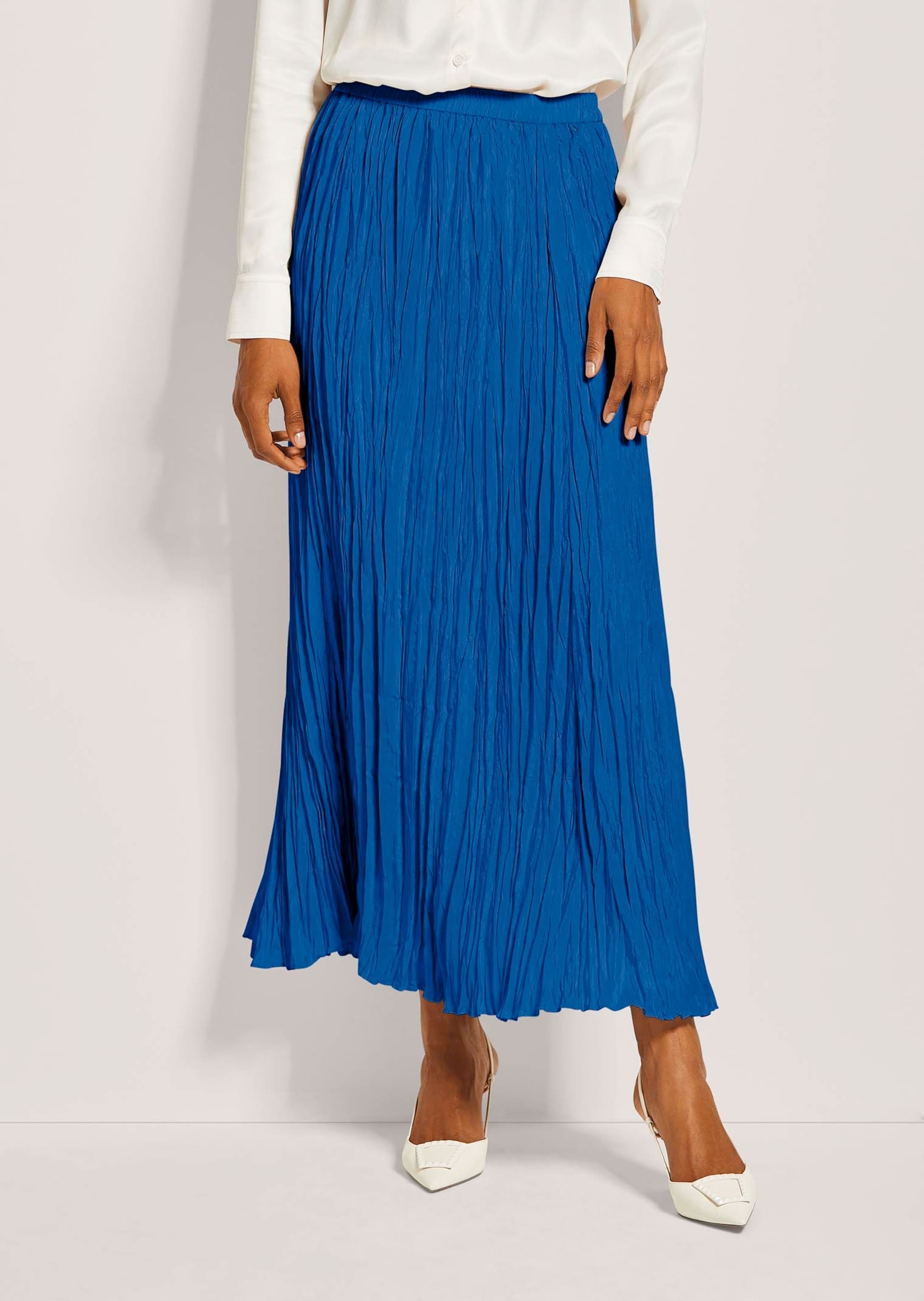Midirock MADELEINE "Plisseerock Maxi-Rock mit Crash-Plissee", Damen, Gr. 38, blau (royalblau), Obermaterial: 100% Polyester PES., Modern, normal, Röcke, Crash-Plissee 2