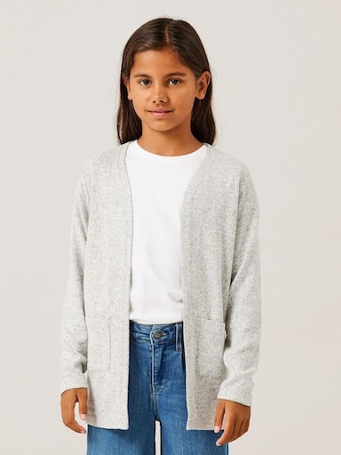 Name It Strickjacke "NKFVICTI – Cardigan ohne Verschluss aus Feinstrick" unifarben, casual, regular fit, Feinstrick, V-Ausschnitt