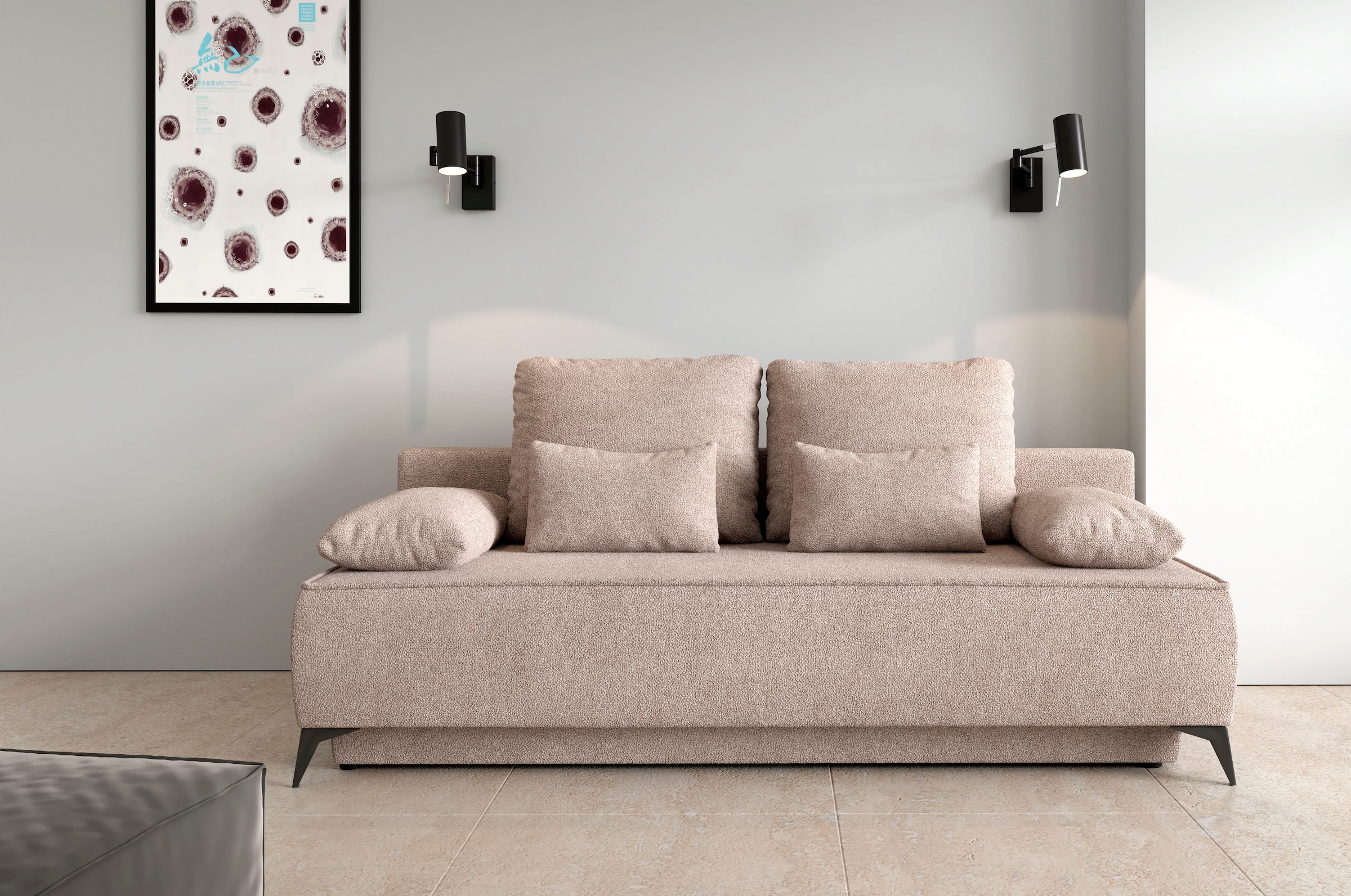 WERK2 Schlafsofa "Indira Samtvelour Boucle Bezug, Breite 206cm, Liegefläche günstig online kaufen