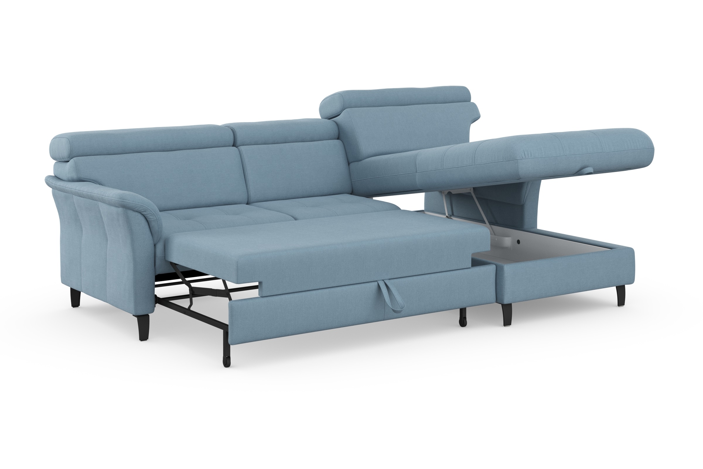 Ecksofa SIT & MORE "Marano L-Form", blau (hellblau), B:257cm T:166cm, 98% Polyester, 2% Polyamid, Sofas, Ecksofa, inklusive Kopfteilverstellung, wahlweise mit Bettfunktion, Bettkasten 3