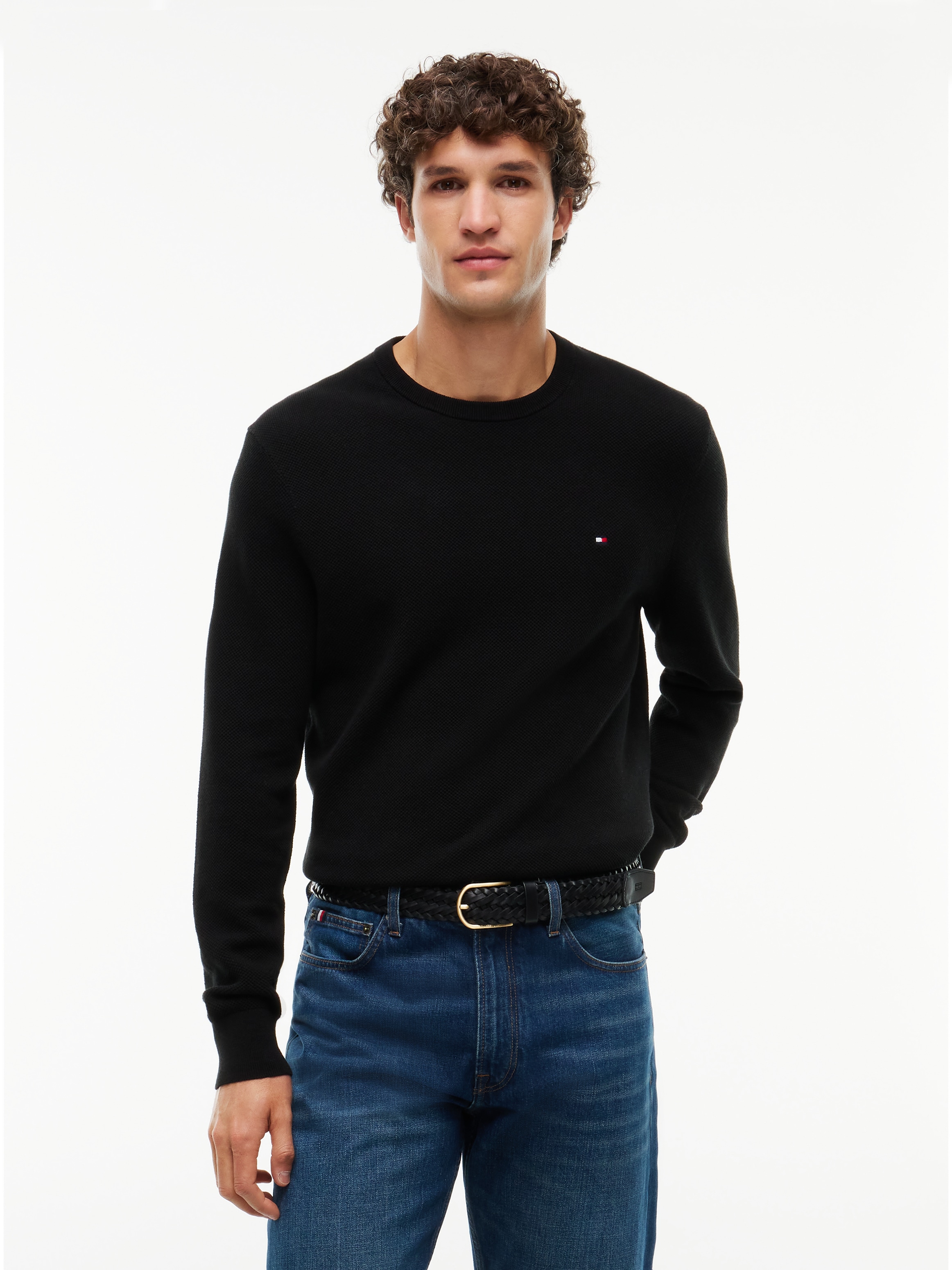 Tommy Hilfiger Rundhalspullover "ESSENTIAL STRUCTURE CREW NECK mit Struktur und Label" unifarben, casual, regular fit, Baumwolle, Rundhals