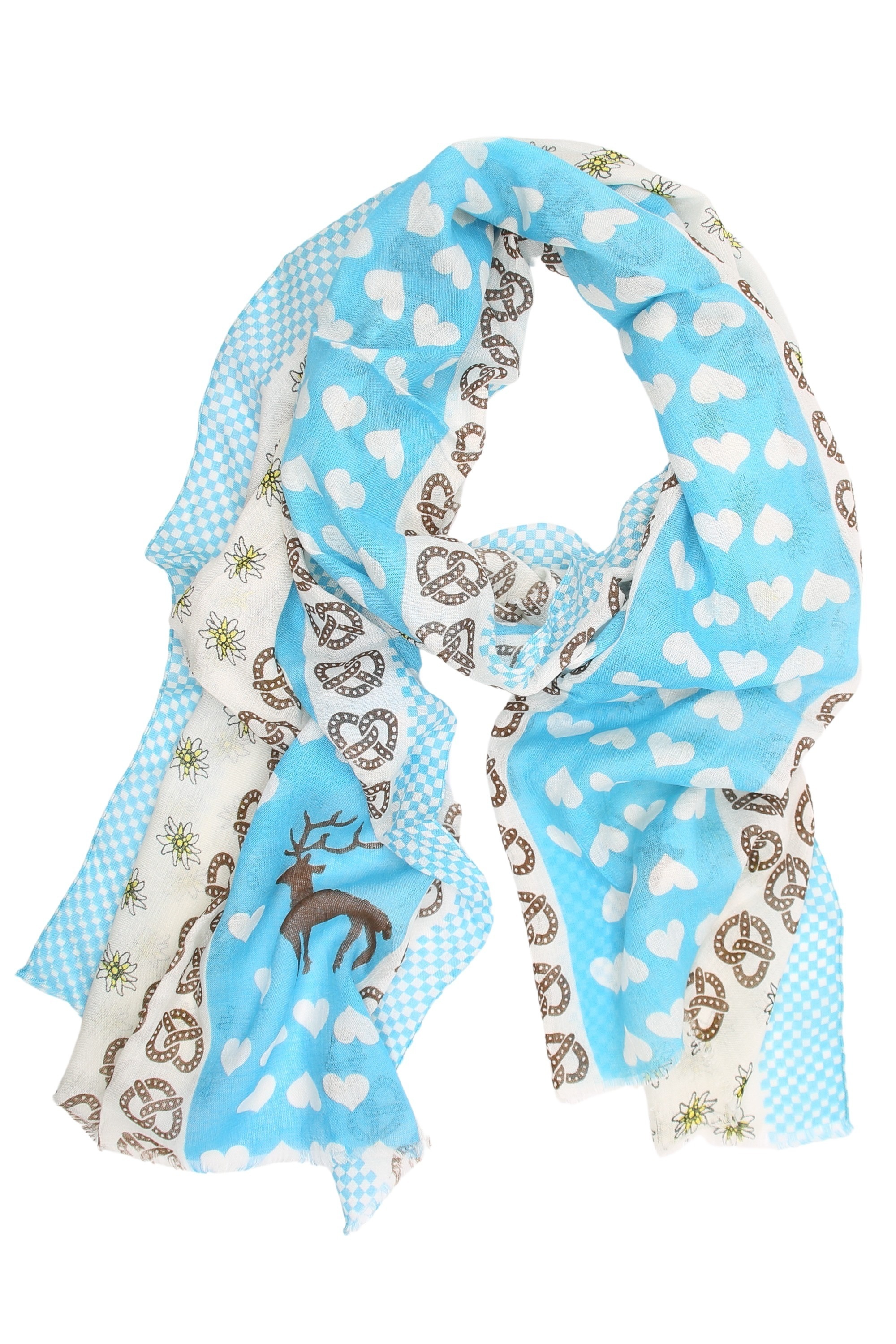 Allgäu Rebell Schal "Herzerl" 1 Stk. tlg. mit Blumen, Brezen und Hirsch günstig online kaufen