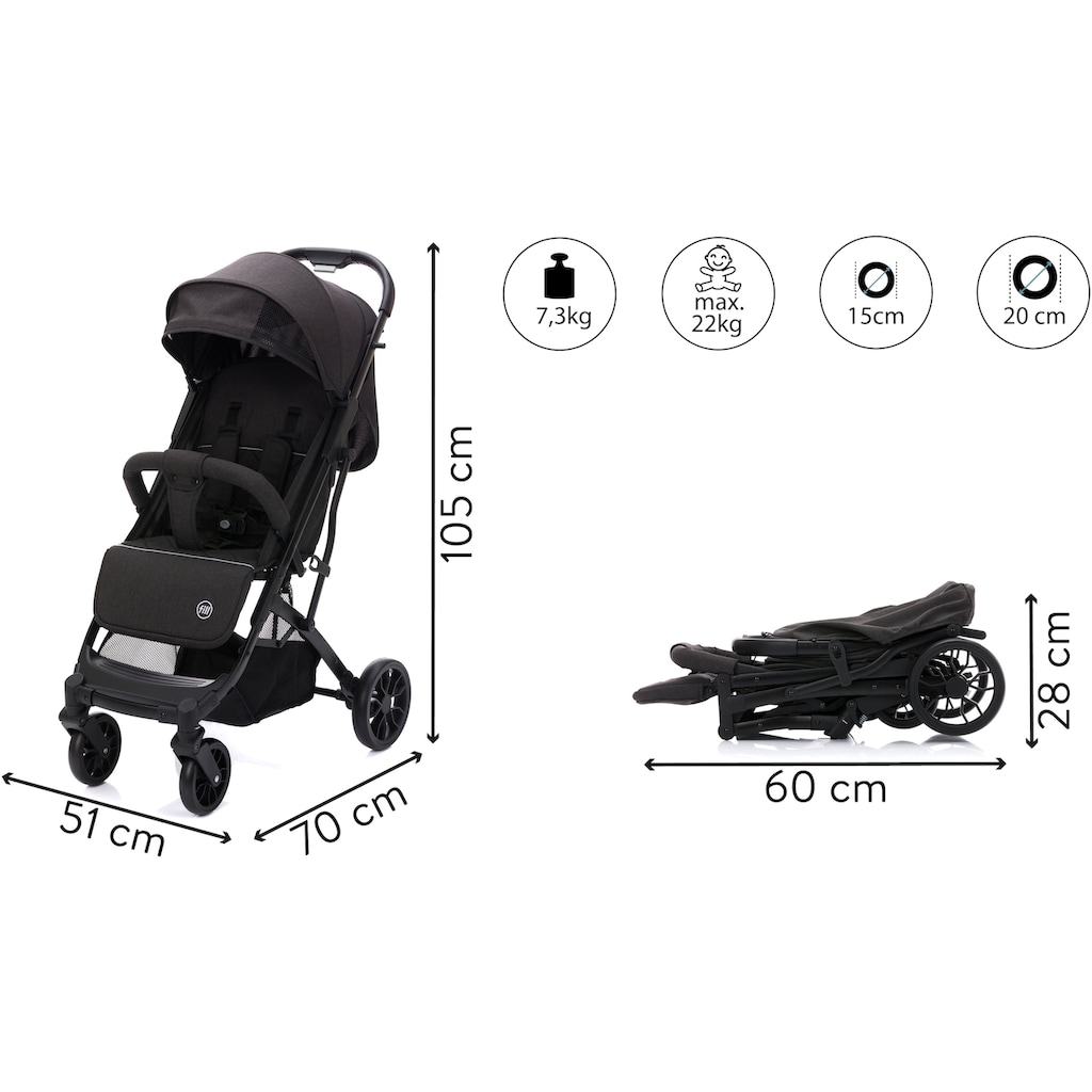 Fillikid Kinder-Buggy »Fill Styler Elite, schwarz melange«, 22 kg