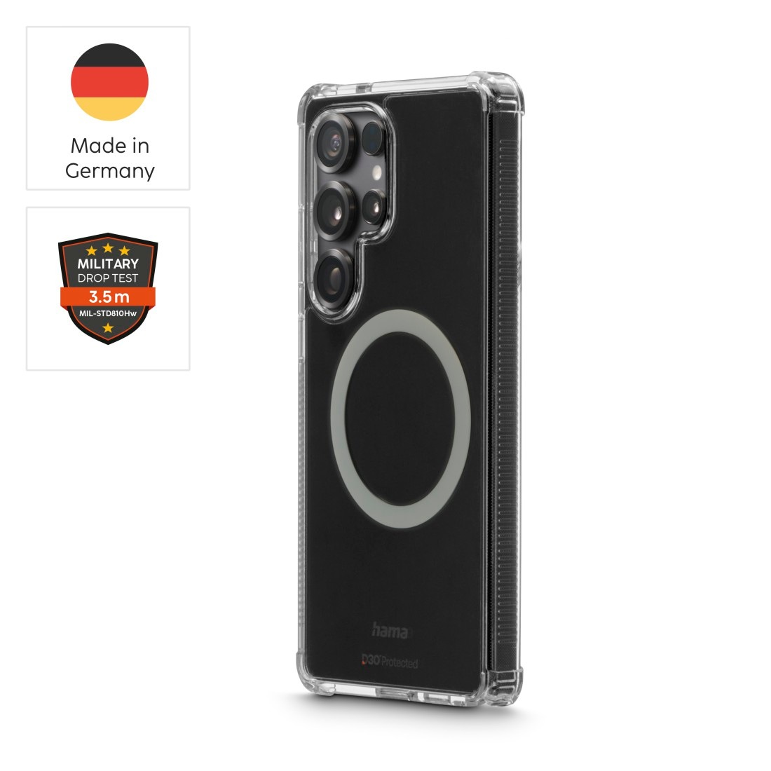 Hama Smartphone-Hülle »Handyhülle magnetisch f. Galaxy S25 Ultra (für Qi2, D3O, durchsichtig)«, Samsung Galaxy S25 Ultra, Wireless-Charging