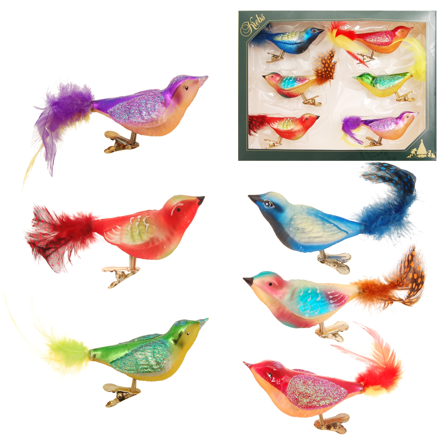 Krebs Glas Lauscha Christbaumschmuck »Fantasievögel« Glas, 6 Stück
