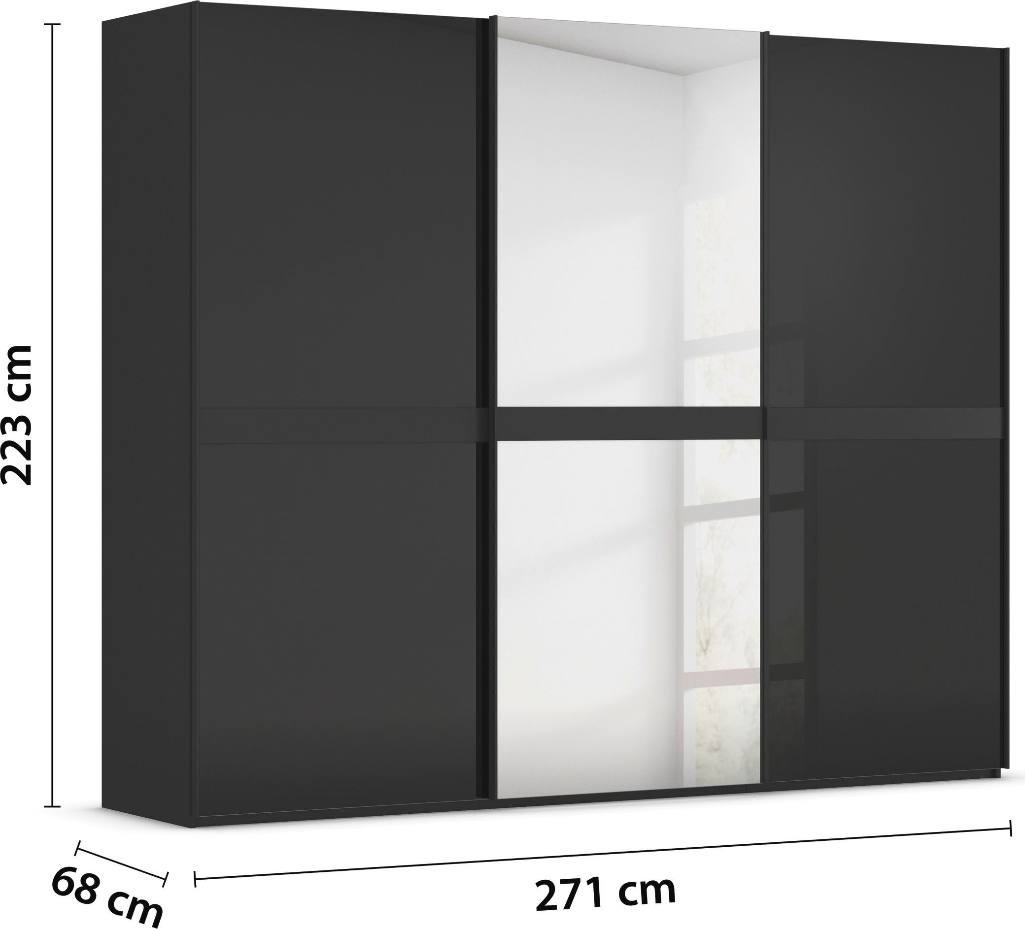 rauch Schwebetürenschrank »Kleiderschrank Schrank Garderobe Schlafzimmerschrank SCALE-LINE«, edle Optik mit Bauchbinde mit Glas/Spiegel-Front MADE IN GERMANY