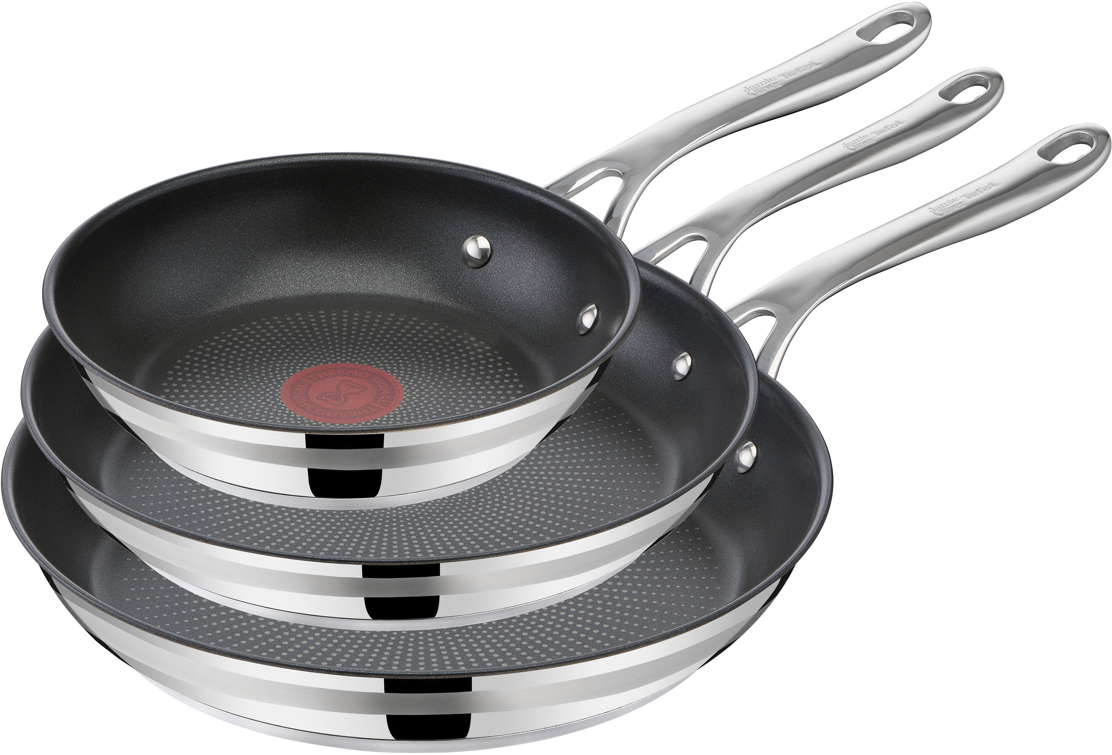Tefal "Jamie Oliver Cook Smart für alle Herdarten, Induktion, Thermo-Signal" Edelstahl Set, 3x Bratpfannen 20/24/28 cm, 3 Stk. tlg. Antihaftversiegelung, lange Lebensdauer. ergonomischer Griff, E310S3