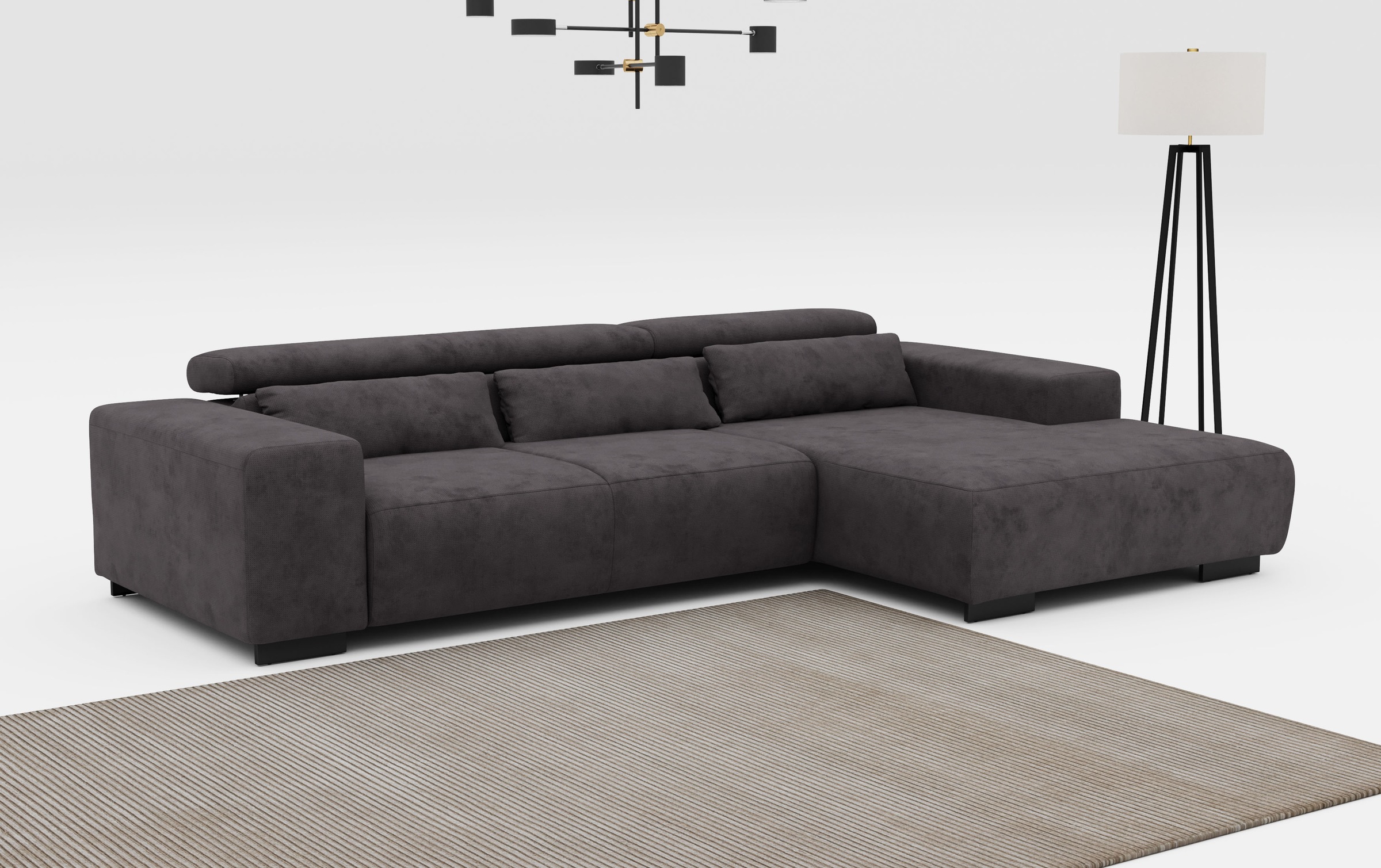 Ecksofa COTTA "Side L-Form, mit Kopfteilverstellung & 3 Nierenkissen", schwarz, B:304cm H:71cm T:186cm, 96% POLYESTER (PES) / 4% POLYAMID (PA), Sofas, Ecksofa, optional motorische Sitztiefenverstellung 4
