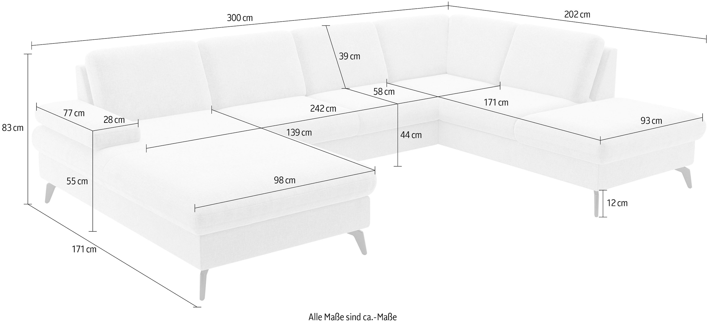 sit&more Wohnlandschaft »Morris Jubi U-Form«, inkl. Armteilfunktion und 1 Zierkissen, wahlweise mit Bettfunktion