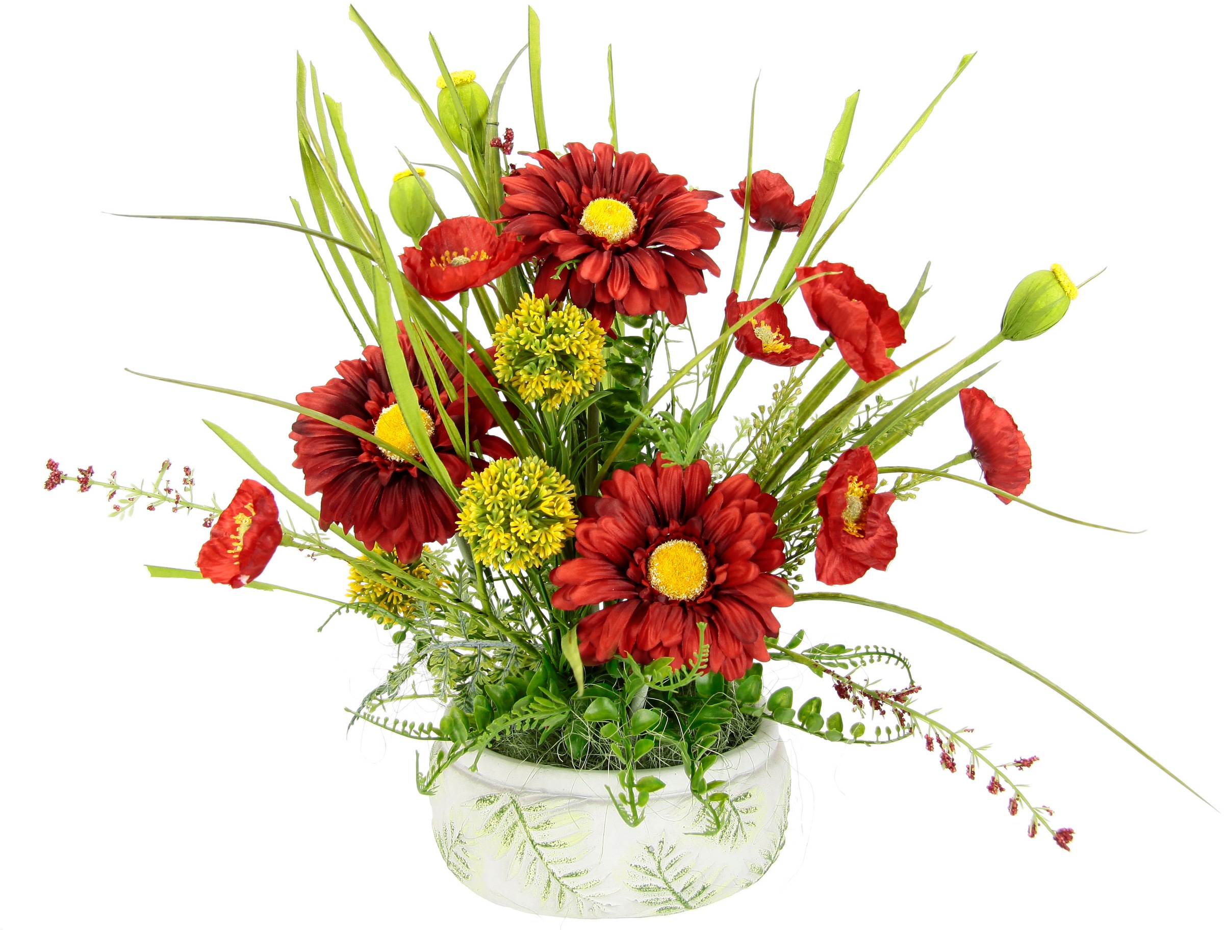 I.GE.A. Kunstblume "Blumenarrangement aus Gerbera und Mohnblumen in Schale günstig online kaufen