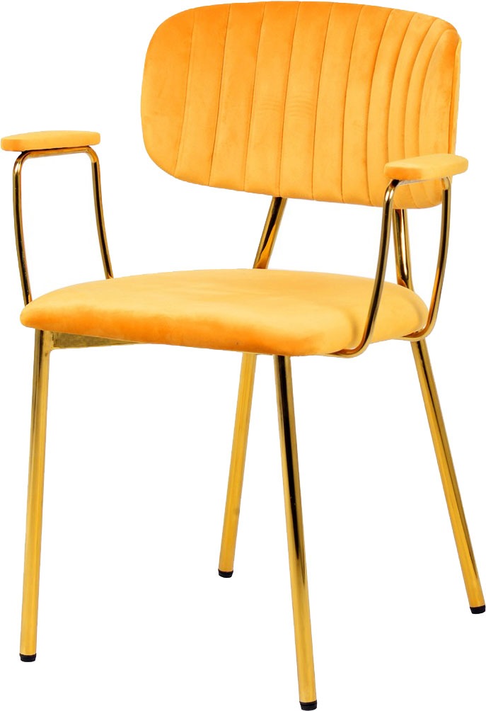 Kayoom Polsterstuhl »Stuhl Giselle 225 2er-Set, Gestell aus Edelstahl«, (Set), 2 St., mit Armlehnen, goldenes Gestell aus Edelstahl, Samtbezug, Ziernähte