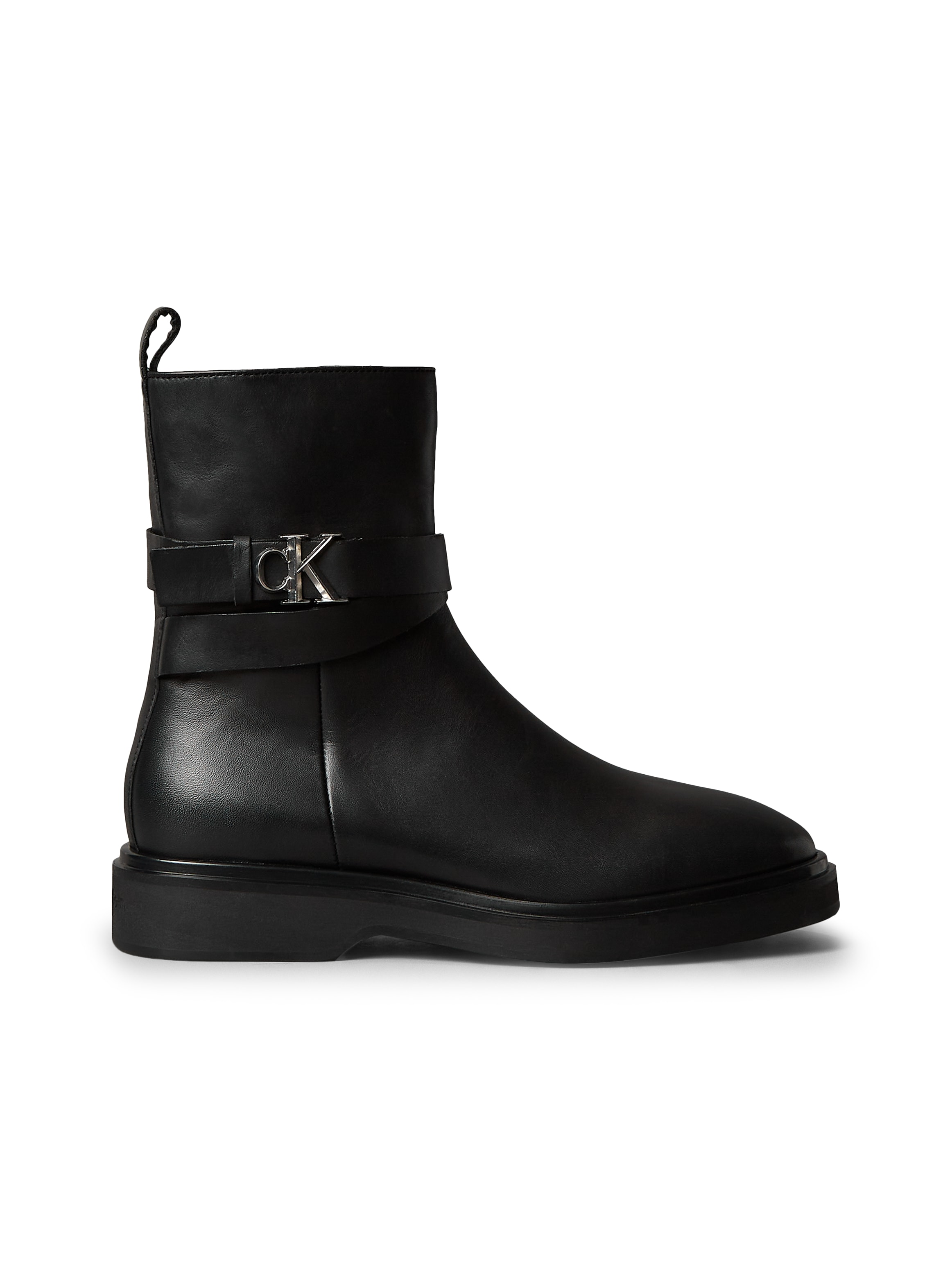 Calvin Klein Stiefelette »ANKLE BOOT W/ METAL LOGO«, Boots, Klassik-Stiefelette, Blockabsatz, mit Anziehlasche