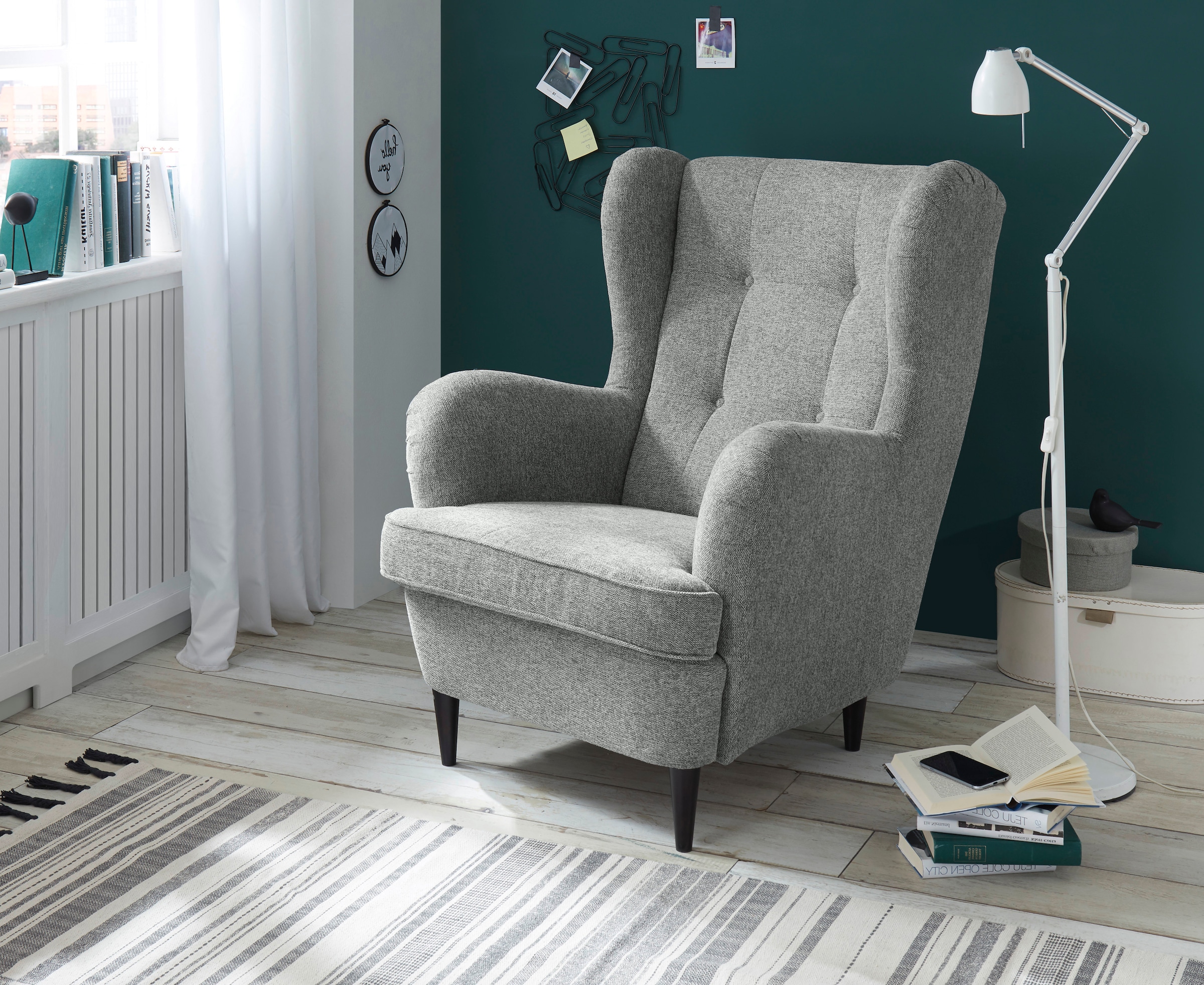 ED EXCITING DESIGN Ohrensessel Oskar, mit Massivholzfüßen günstig online kaufen