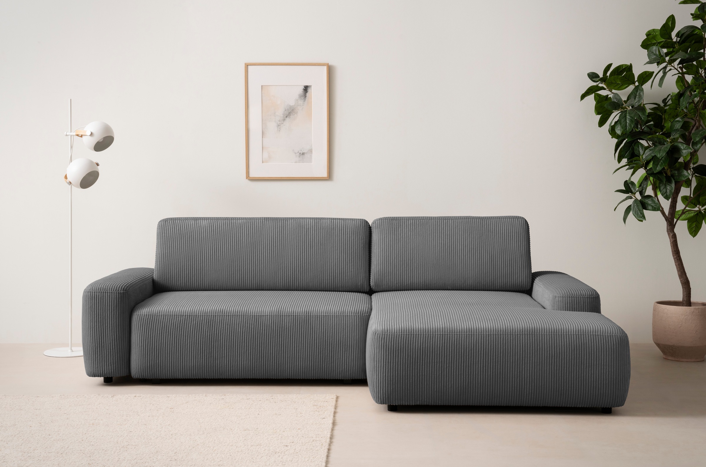 Home affaire Ecksofa »TORGE (264cm), Schlafsofa in Cord, Samtvelours o Struktur fein, L-Form« Schlaffunktion, Bettkasten, Liegefläche: 125/210 cm