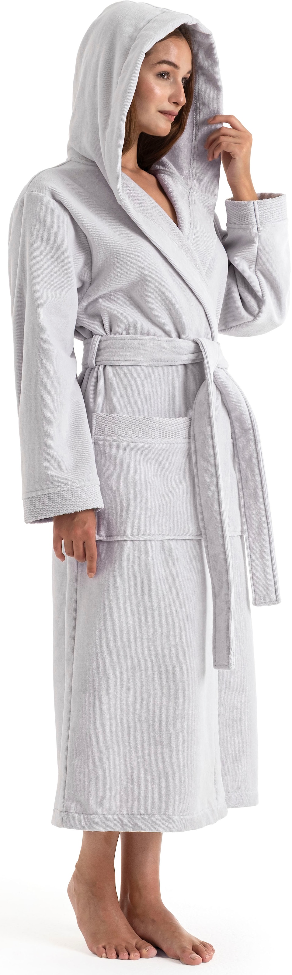 OTTO home Unisex-Bademantel »Fenya, 330 g/m², ideal für Sauna & Spa, Hotelbademantel, Morgenmantel«, (1 St.), Reißverschlusstaschen, weich mit GRATIS-Zugabe: 1x Duschtuch 70x140 cm