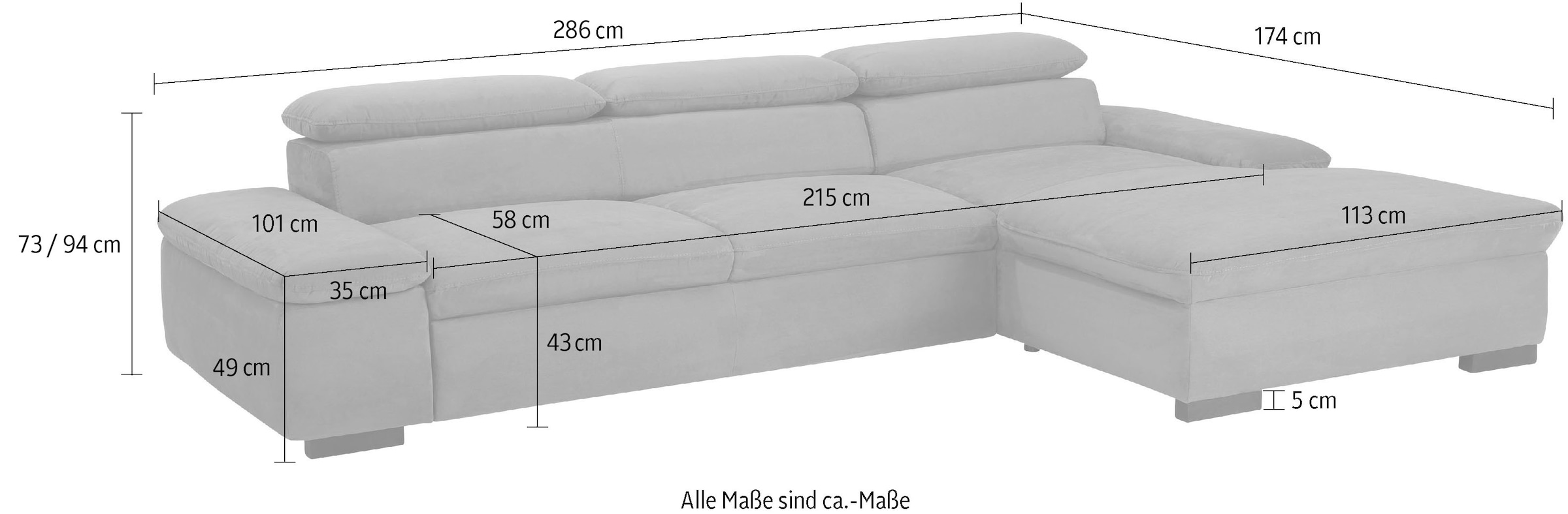 Home affaire Ecksofa »Alberto L-Form«, mit Kopfteilverstellung, wahlweise mit Bettfunktion