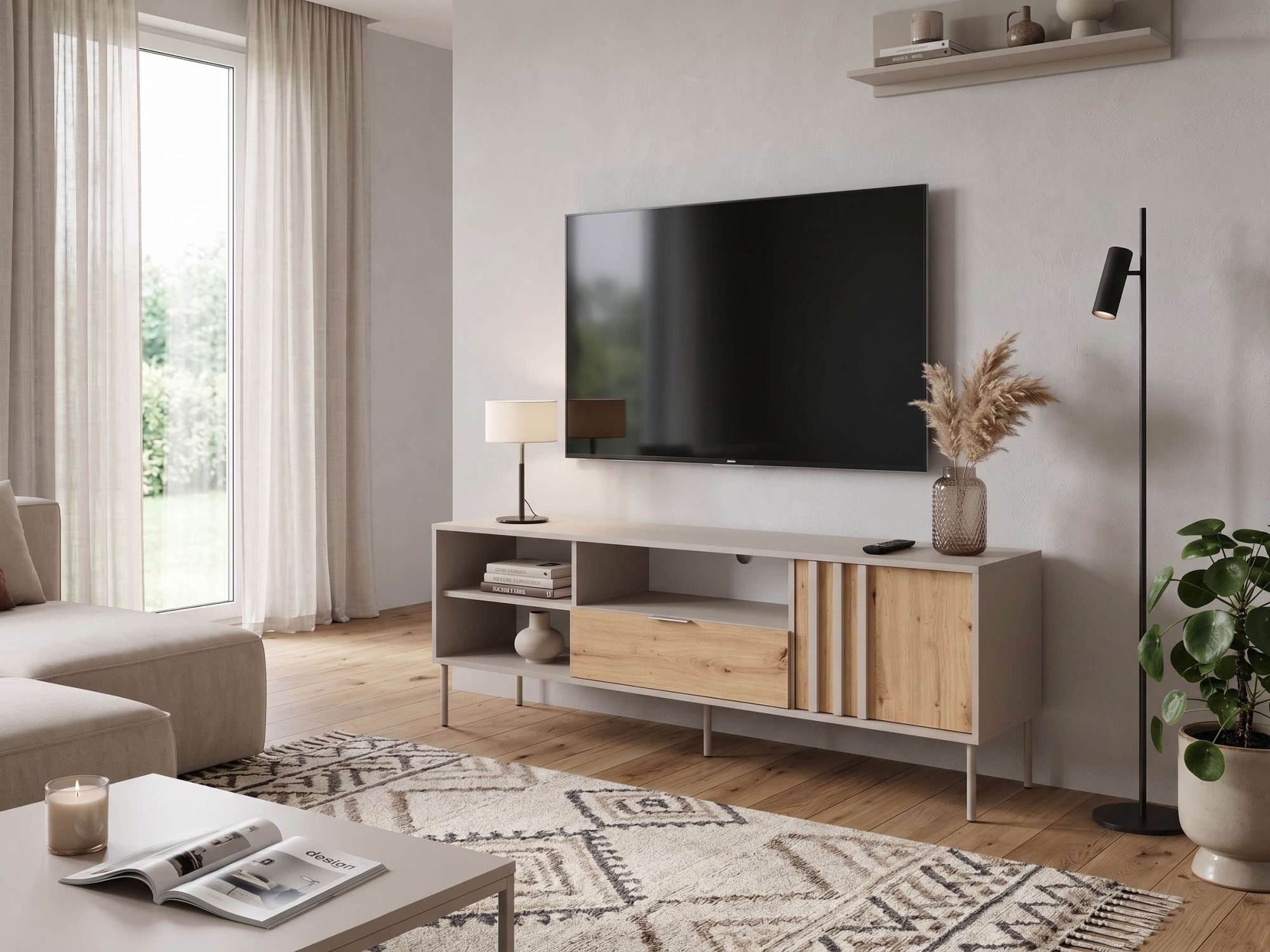 OTTO home Lowboard »AAELIN TV-Schrank mit viel Stauraum, modernes Design« TV-Kommode mit Schublade, einem geschlossenen und 2 offenen Fächern