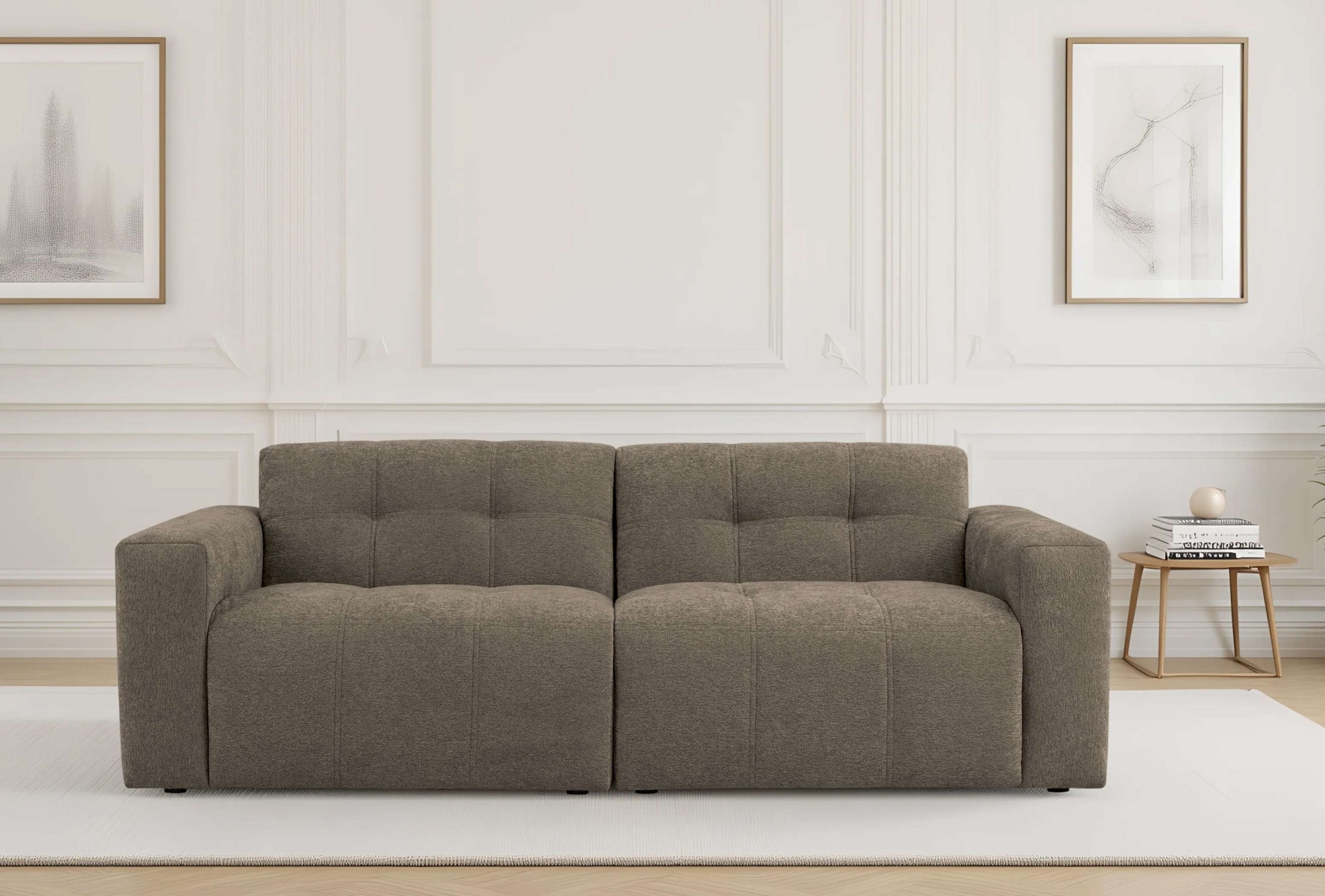 OTTO home 3-Sitzer "Tapley" Breite 220 cm,Boucle, Struktur fein, mit Knopfsteppung, bodentief