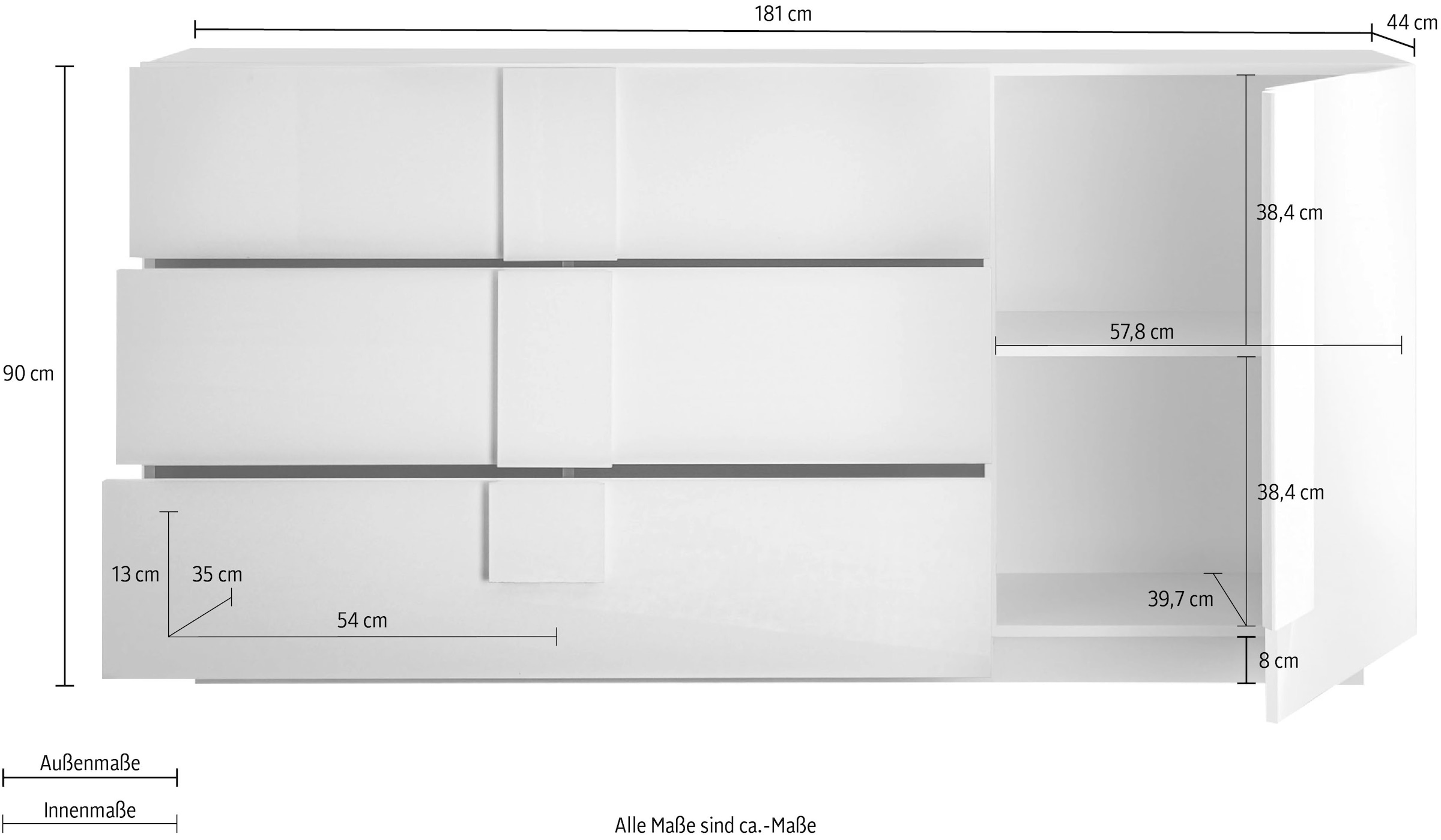 INOSIGN Sideboard »Jupiter, Breite 181 cm, Kommode mit 1 Tür Softclosing, 3 Schubkästen«, viel Stauraum, moderne Griffblenden, FSC®